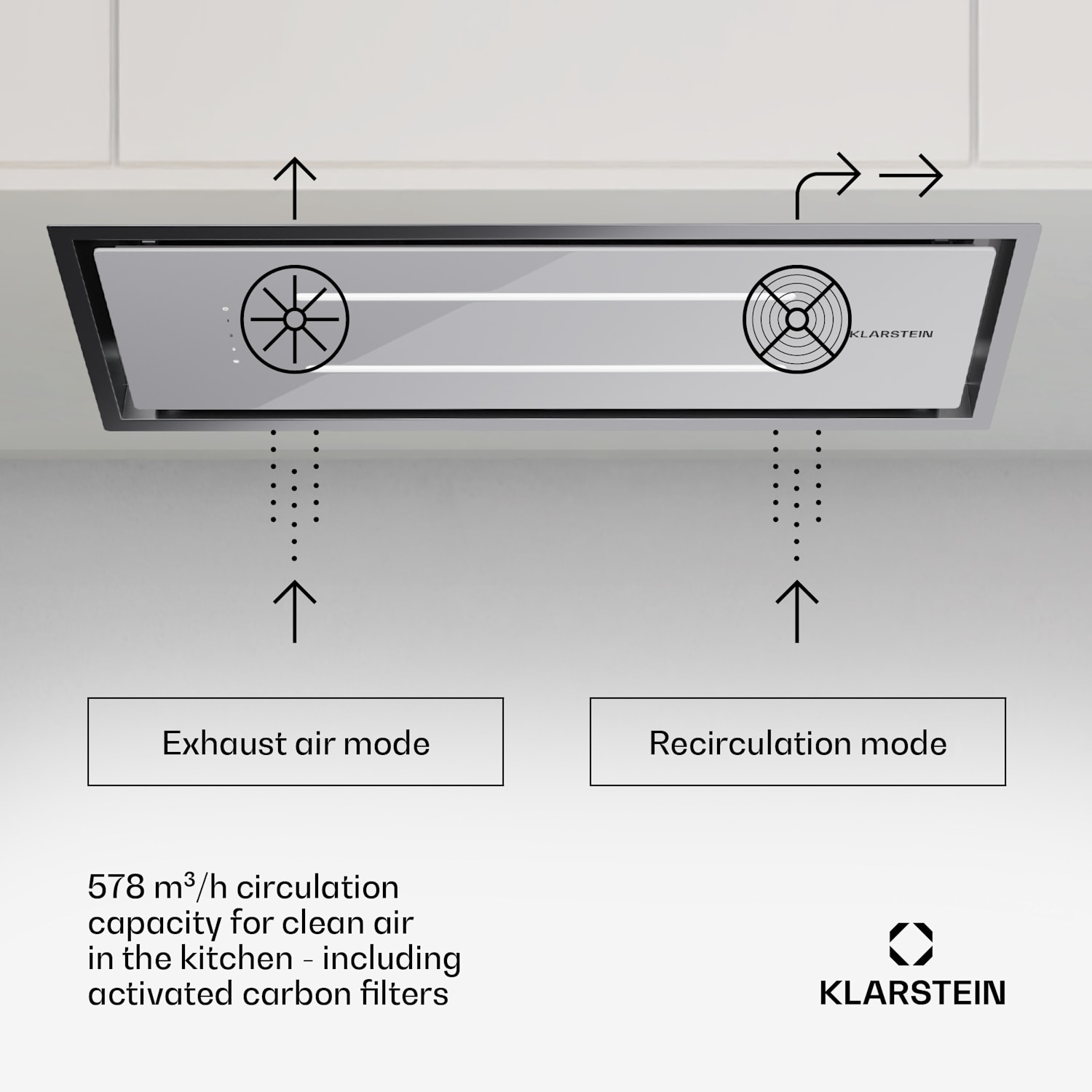 High Line Eco 77 ceiling hood 77 cm 436 m³/h levels remote control ambient light 77 cm | White