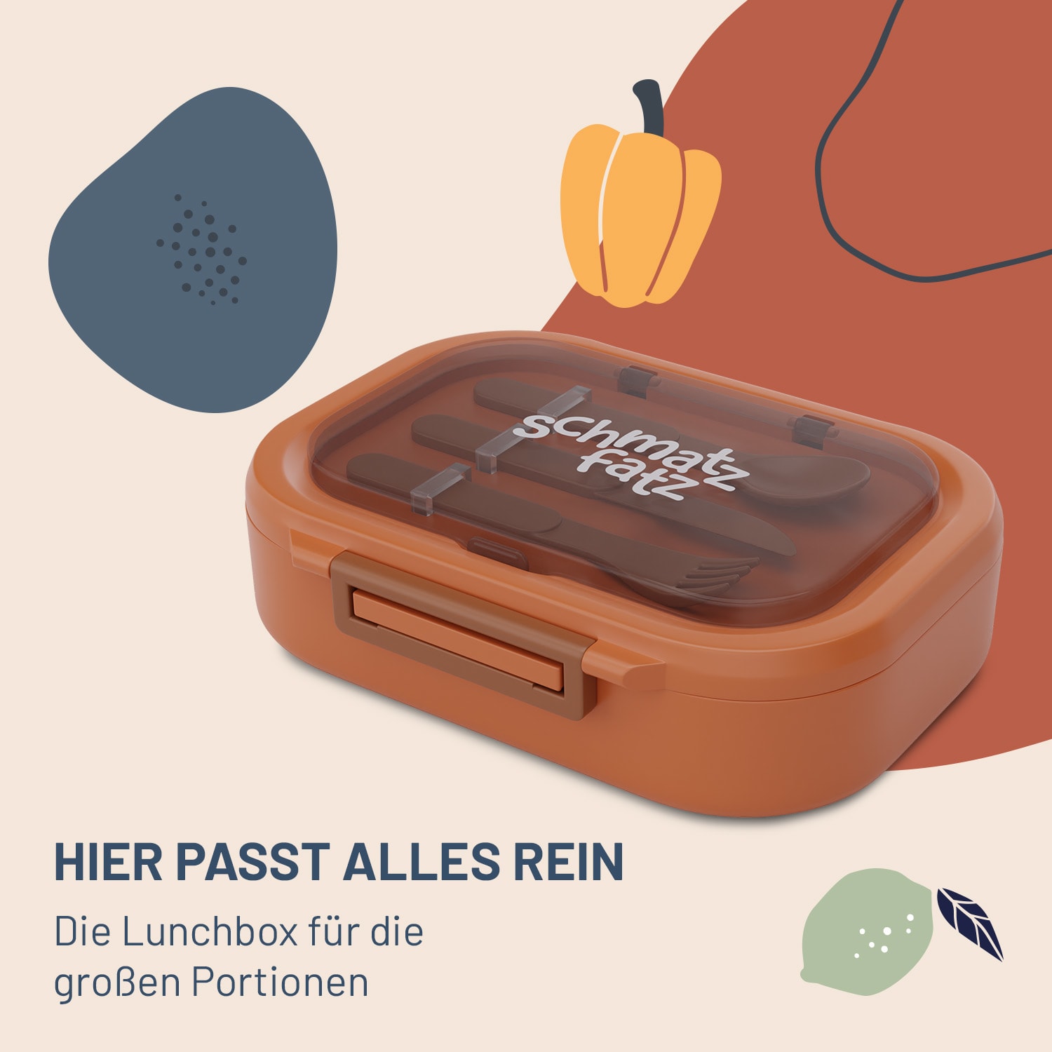 Bunko - Lunchbox, 3 scomparti, incl. 3 pz. Posate ca. 21 x 14,5 x 5,5 cm (LxAxP) Arancione
