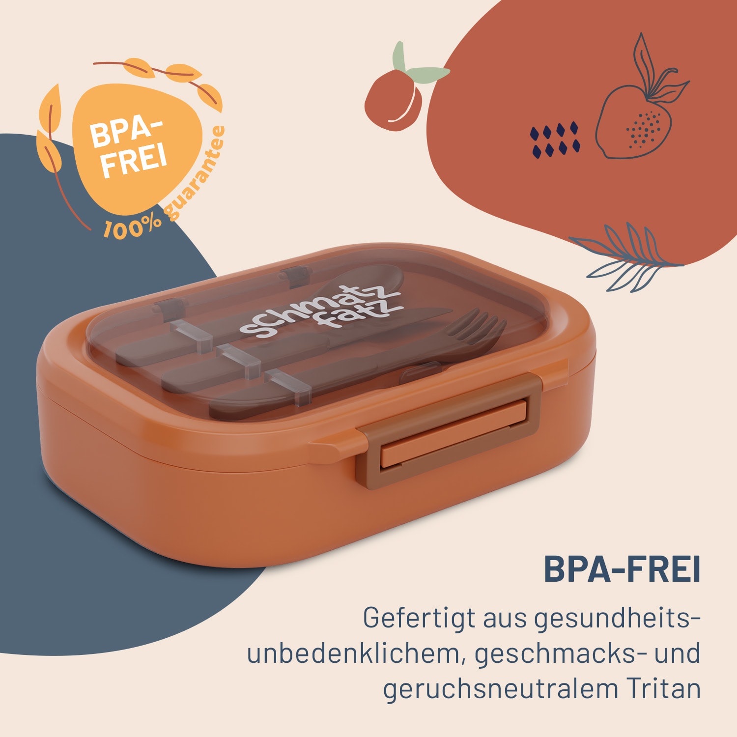 Bunko - Lunchbox, 3 scomparti, incl. 3 pz. Posate ca. 21 x 14,5 x 5,5 cm (LxAxP) Arancione
