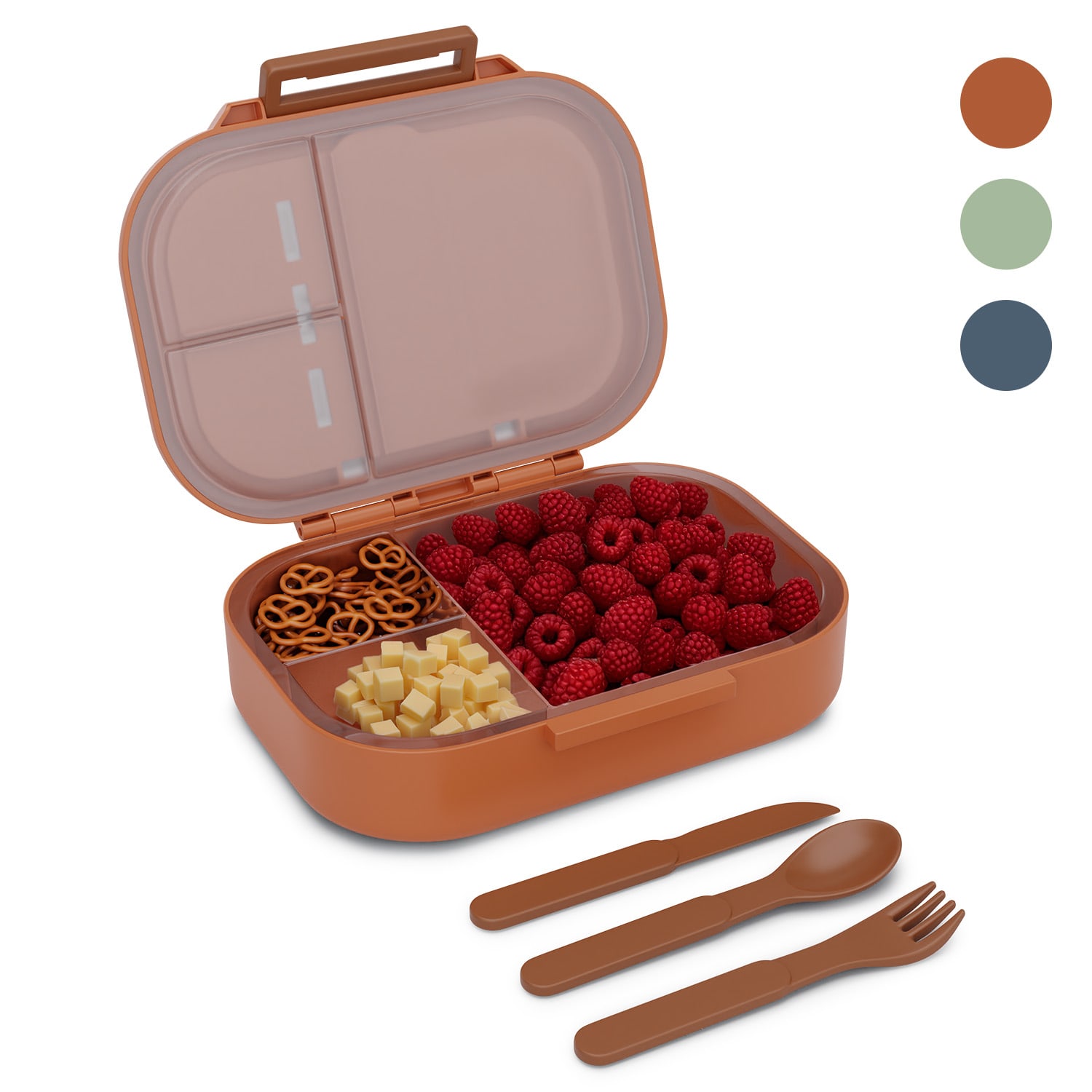 Bunko - Lunchbox, 3 scomparti, incl. 3 pz. Posate ca. 21 x 14,5 x 5,5 cm (LxAxP) Arancione