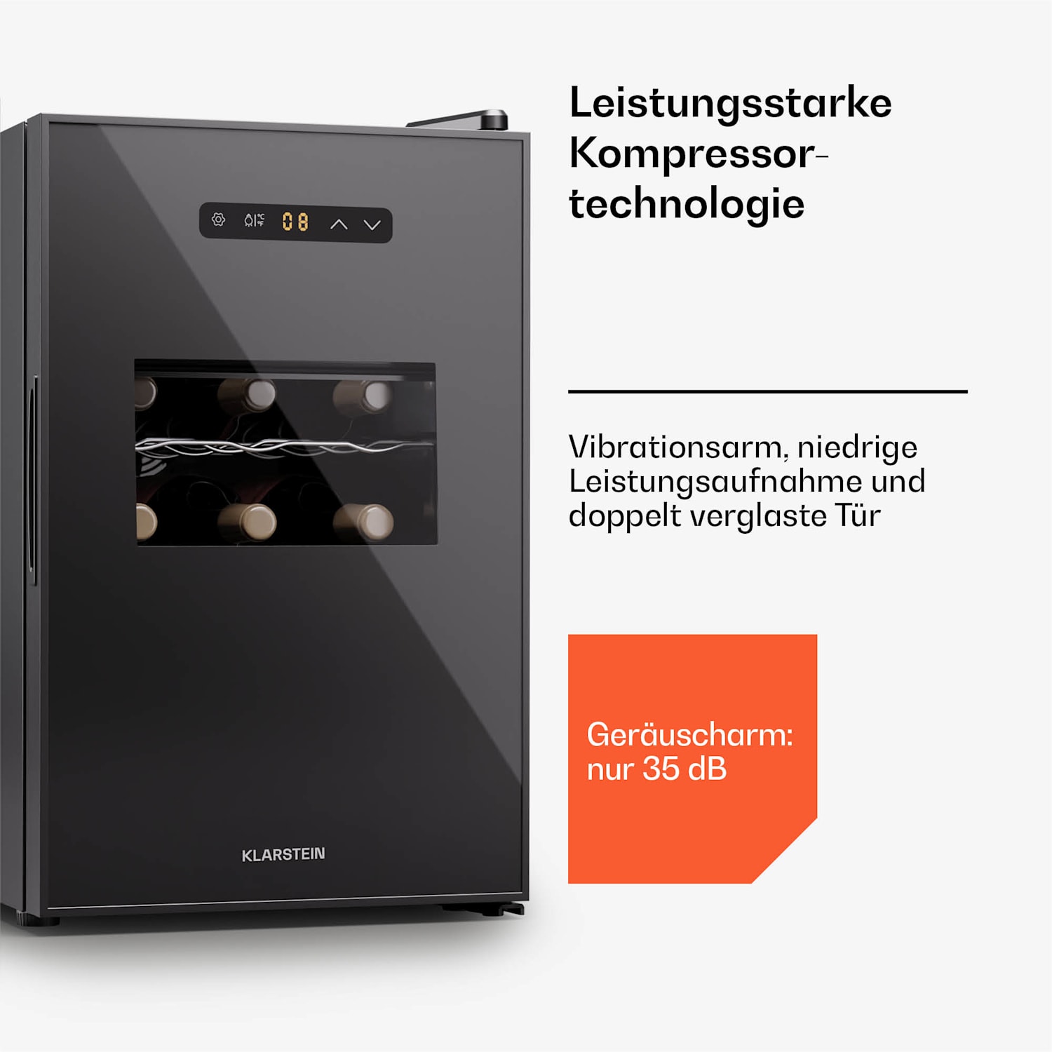 Silent Vino 15 Uno Weinkühlschrank 39 L / 15 Fl 5-18 °C Touch 39 Ltr | 1 Kühlzone | Schwarz