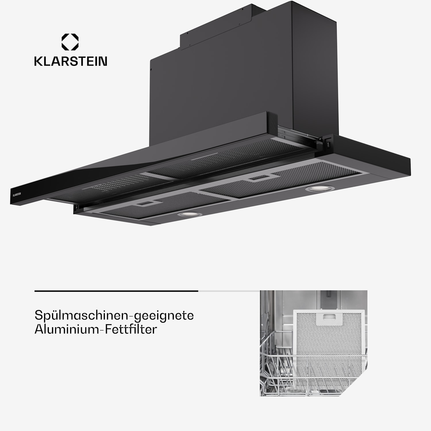 Mariana 90 Neo - Cappa aspirante a schermo piatto, 491 m³/ora, scarico/ricircolo, LED, classe energetica C 90 cm | Nero