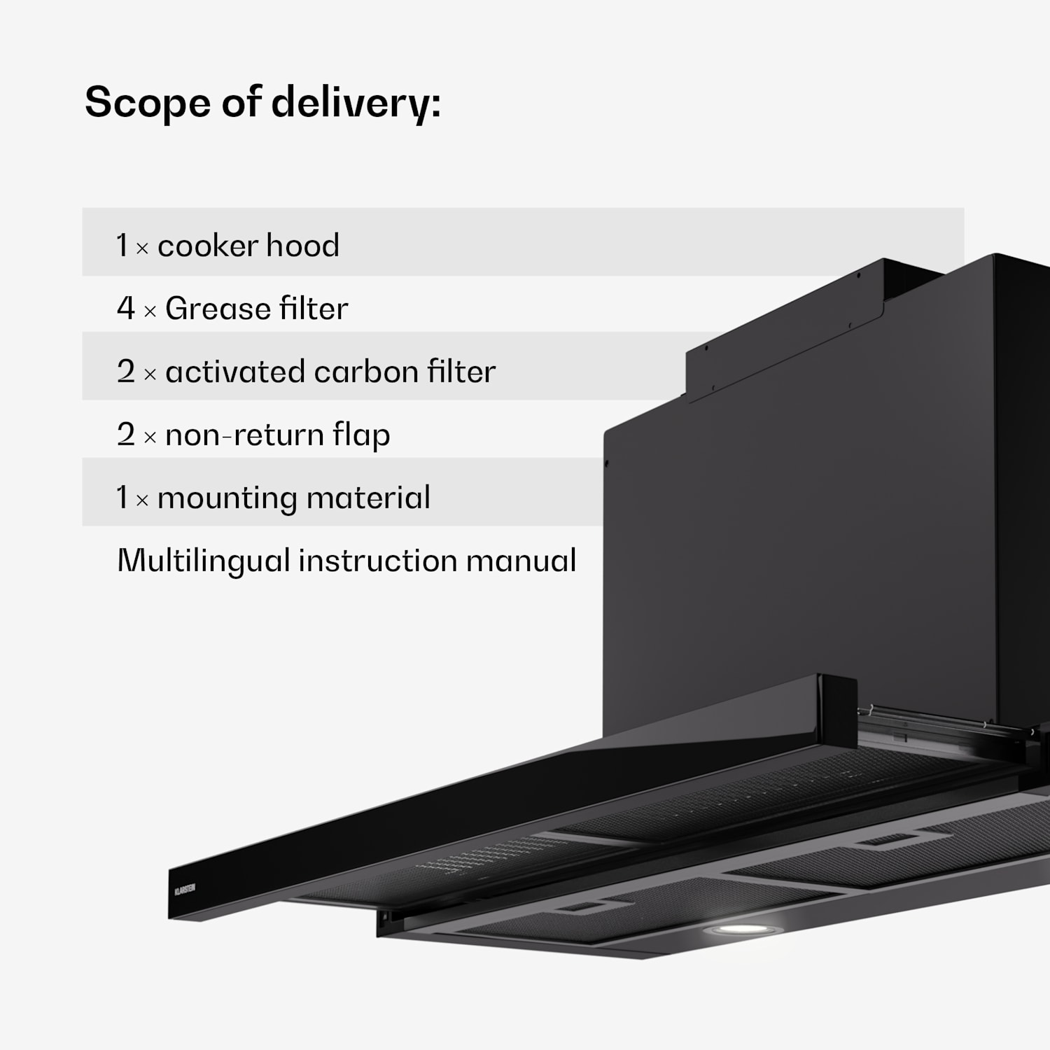 Mariana 90 Neo flat screen hood 491 m³/h exhaust/recirculating air LED EEC C 90 cm | Black