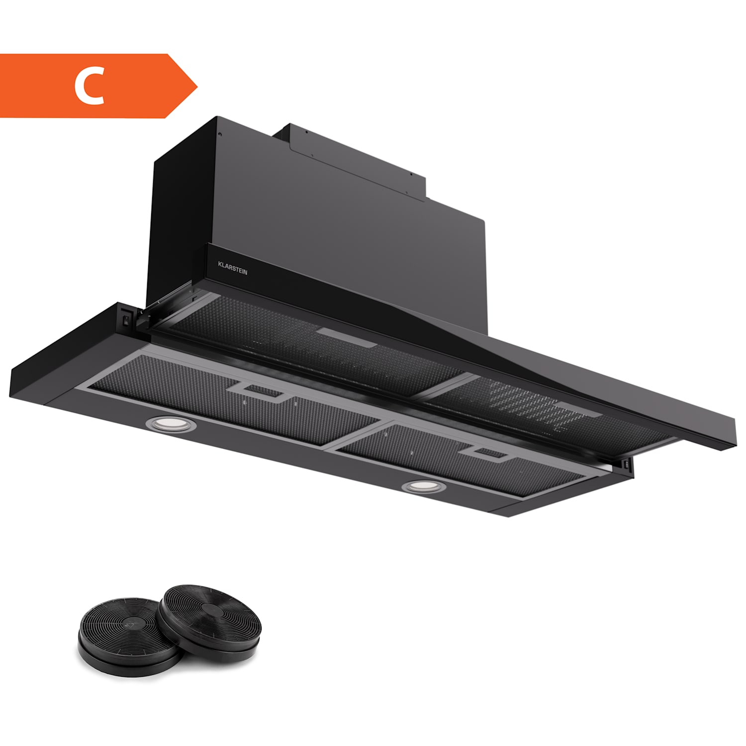Mariana 90 Neo - Cappa aspirante a schermo piatto, 491 m³/ora, scarico/ricircolo, LED, classe energetica C 90 cm | Nero