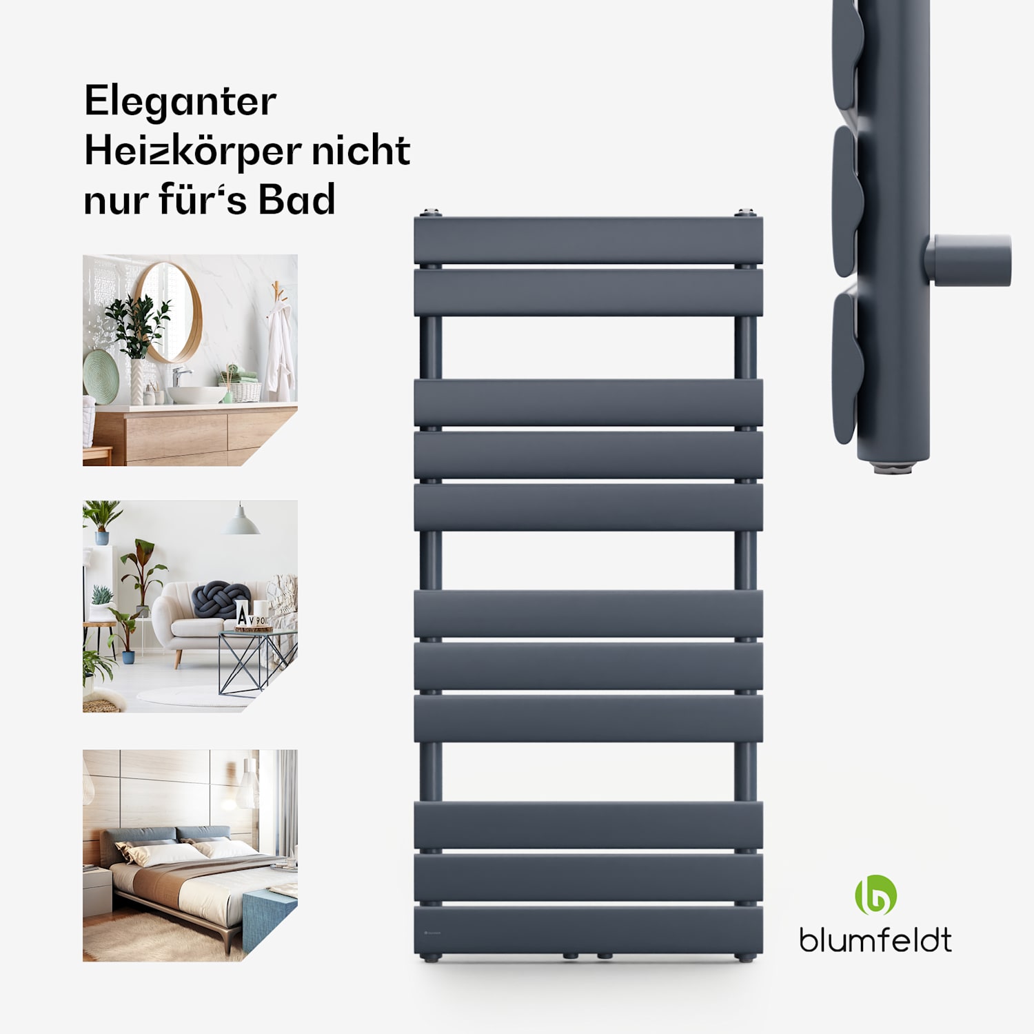 Fairmont 50 x 107 Heizkörper 509 W Warmwasser 4 Handtuchhalter 1/2" 50 x 107 cm | Anthrazit