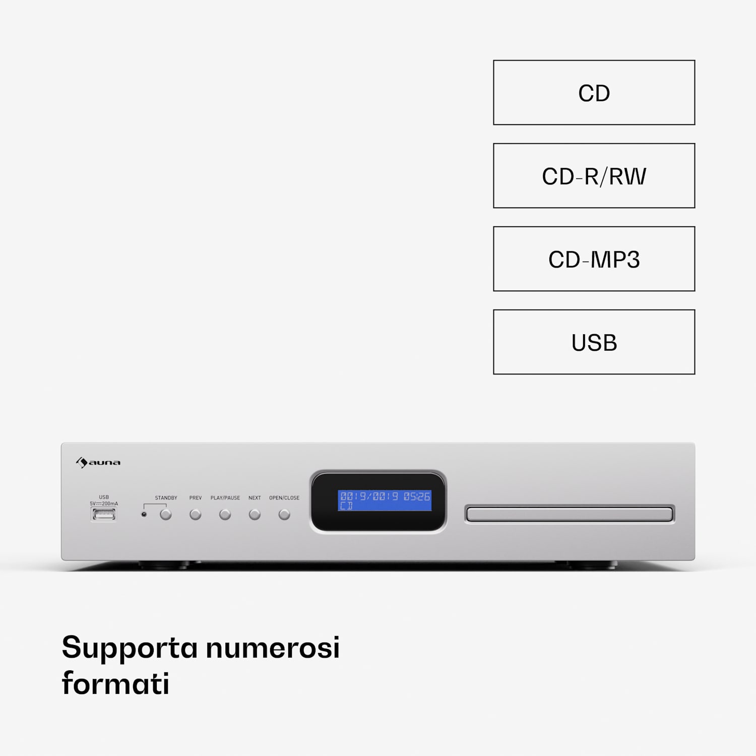 Art22 - Lettore CD MP3 opt. | Lettore HiFi | CD, CD-R/RW, CD-MP3 | Display | Telecomando Argento