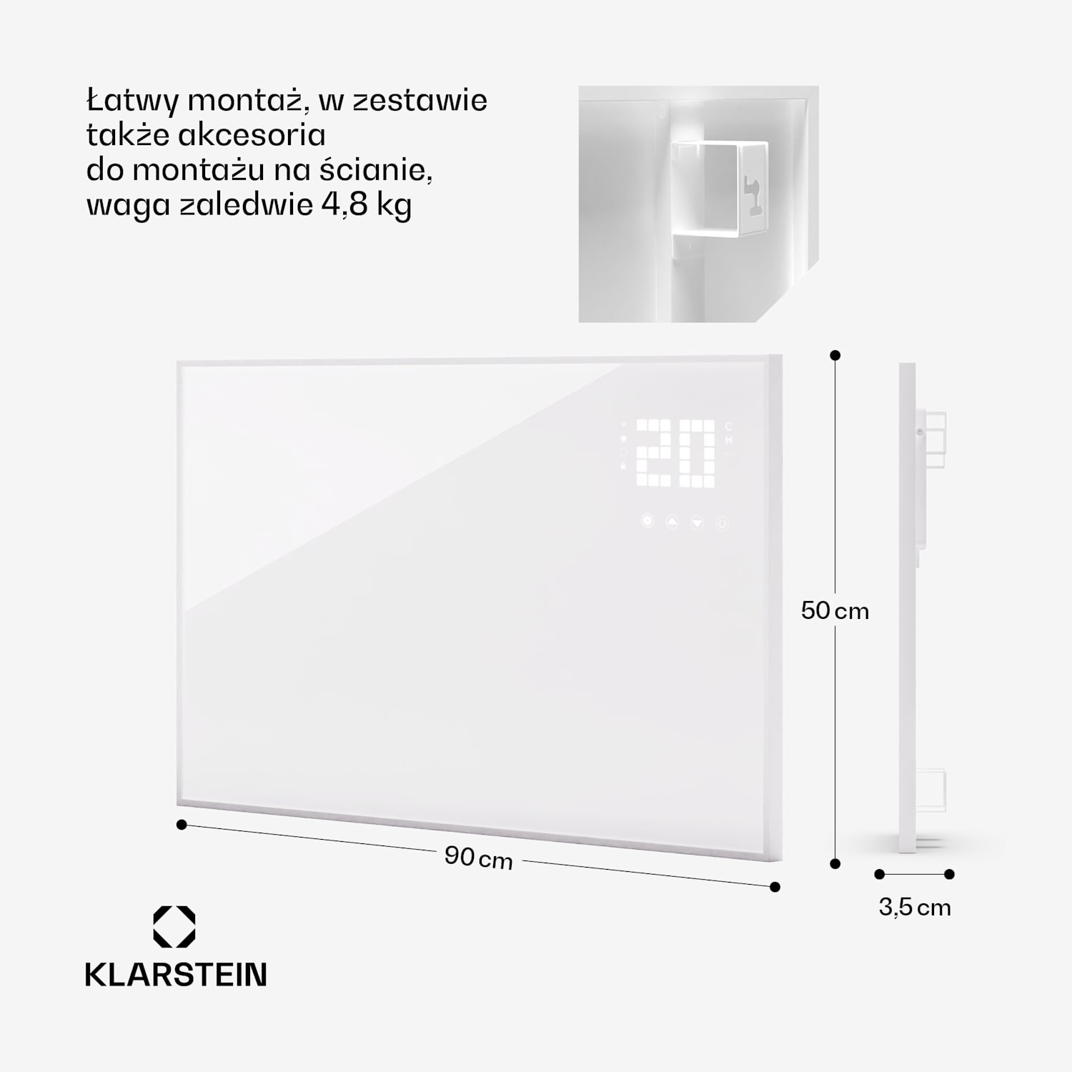 Wonderwall Smart Bornholm, panel grzewczy na podczerwień, grzejnik, promiennik, 480 W, 100 x 55 cm, sterowanie za pomocą aplikacji 
