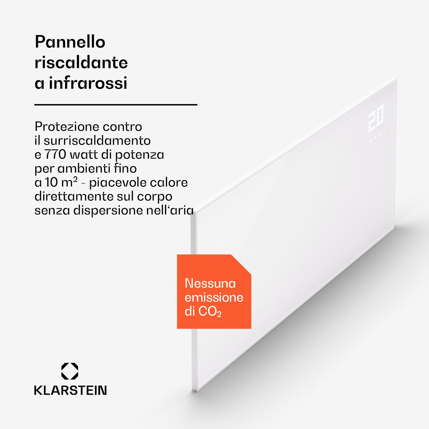 Wonderwall Smart Bornholm - Stufa a infrarossi, 130x65cm, app, 770W horizontal | 770 W | Bianco