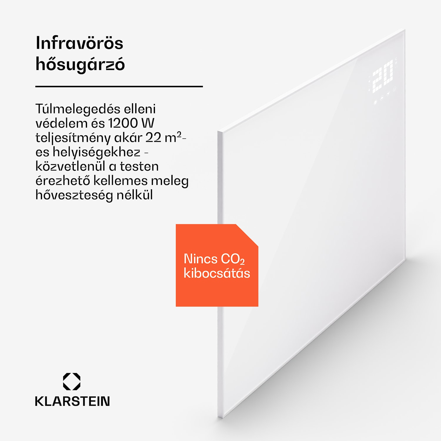 Wonderwall Smart Bornholm, infravörös hősugárzó, 120 x 100 cm, 1200 W, applikáció vízszintes | 1200 W | Fehér
