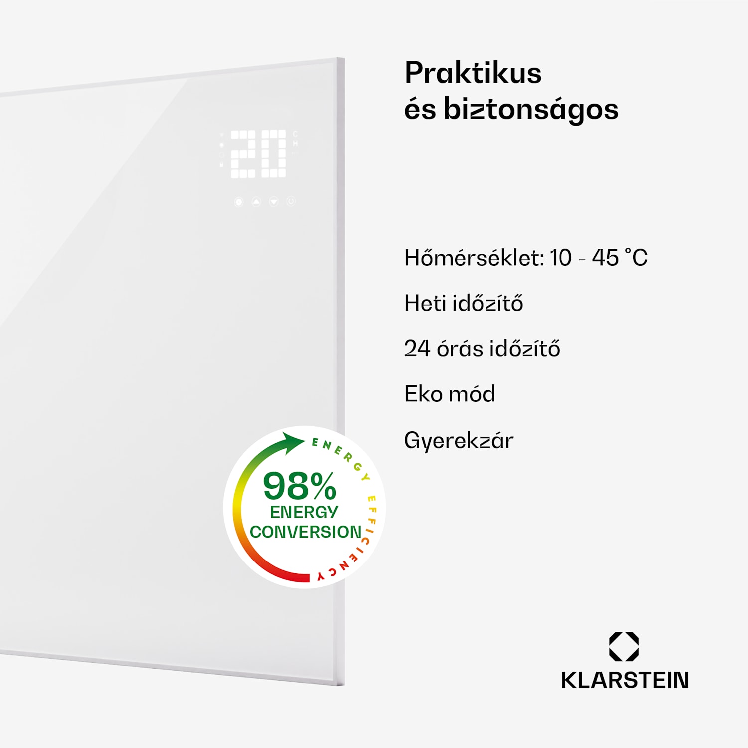 Wonderwall Smart Bornholm, infravörös hősugárzó, 120 x 100 cm, 1200 W, applikáció vízszintes | 1200 W | Fehér