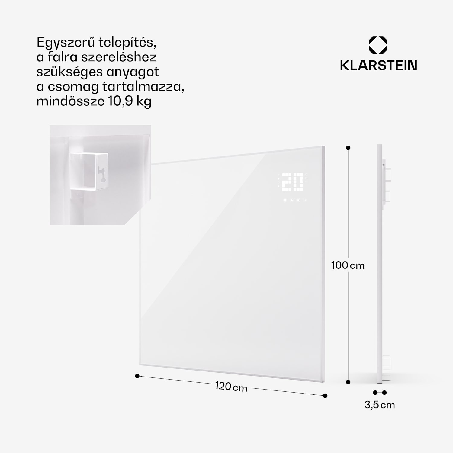 Wonderwall Smart Bornholm, infravörös hősugárzó, 120 x 100 cm, 1200 W, applikáció vízszintes | 1200 W | Fehér