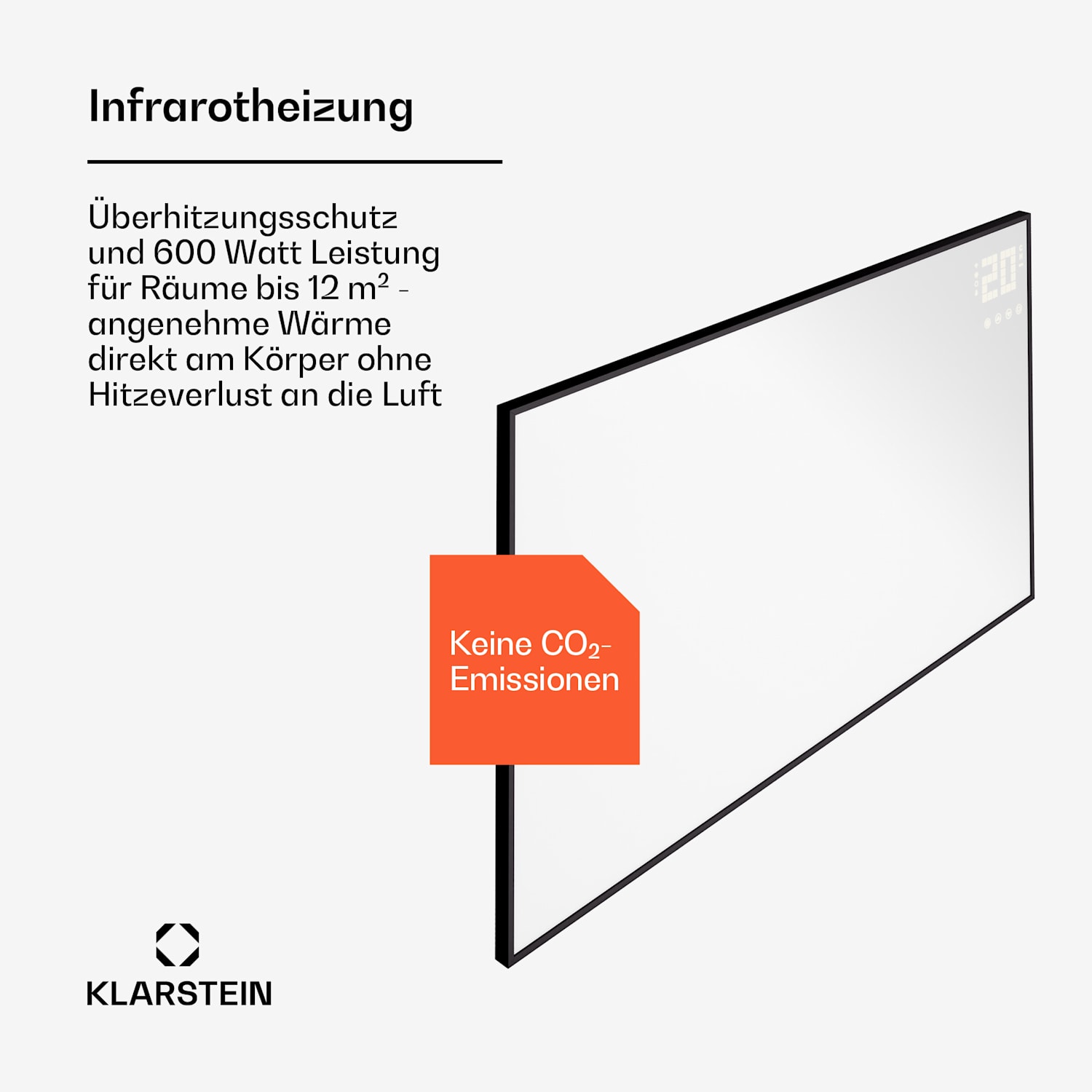 Wonderwall Smart Bornholm Infrarotheizung 110x65cm App 600W Horizontal | 600 W | Schwarz