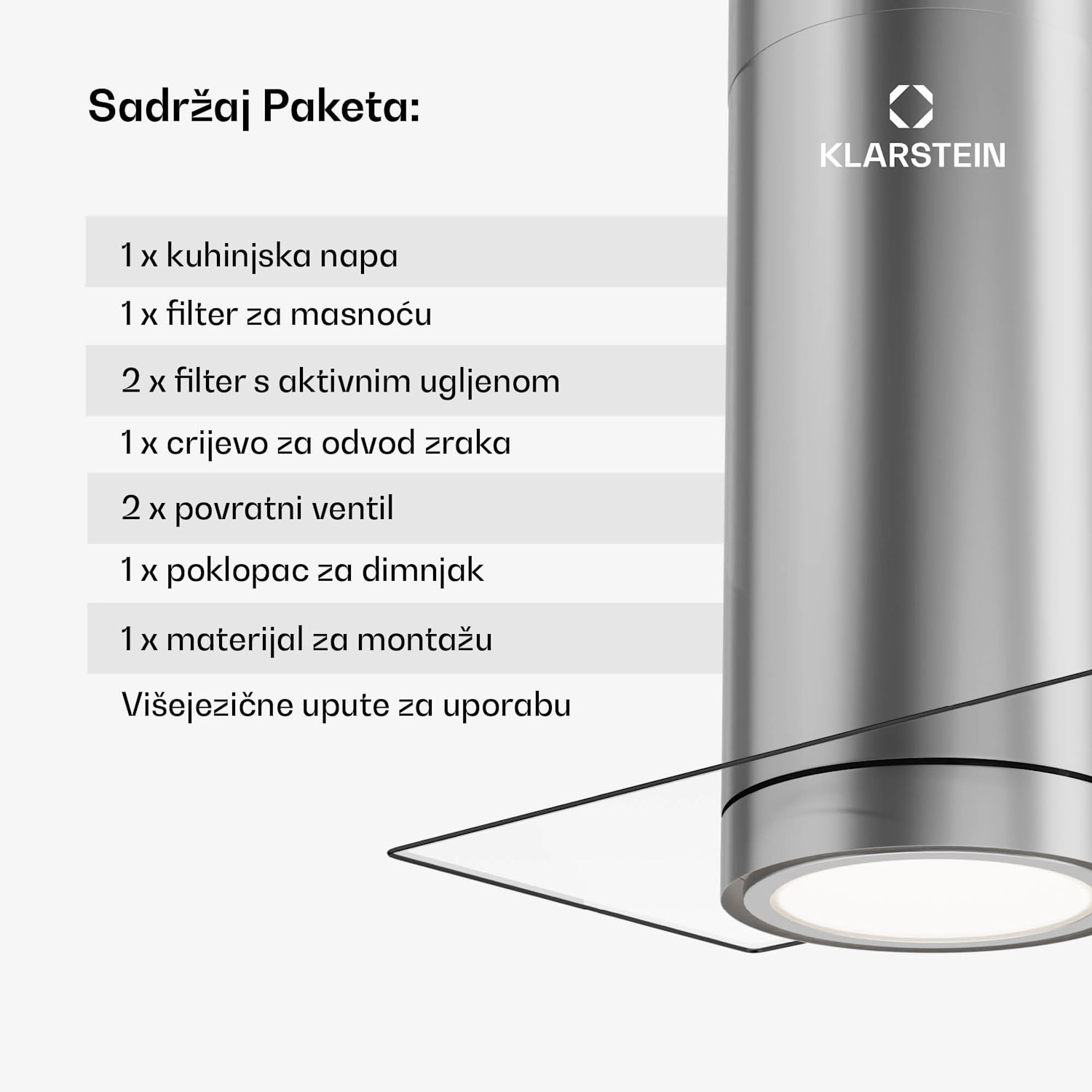 Beretta Premium Smart, otočna kuhinjska napa, 544 m³/h, aplikacija, ekstrakcija/recirkulacija zraka, LED, filter s aktivnim ugljenom Nehrđajući čelik