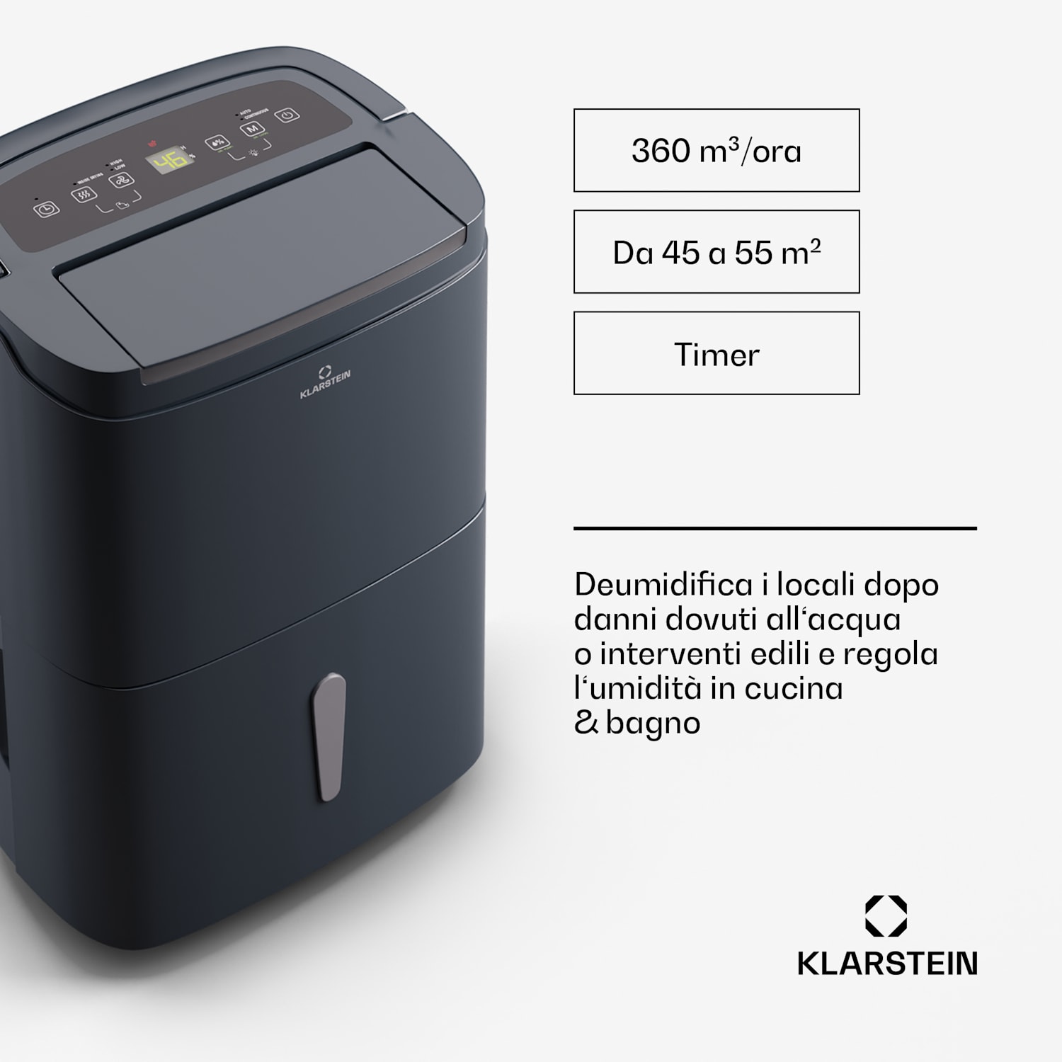 DryFy Connect 50 - Deumidificatore a compressione con interfaccia WiFi, 50 l/giorno, 45-55 m² 50l/24h | Antracite