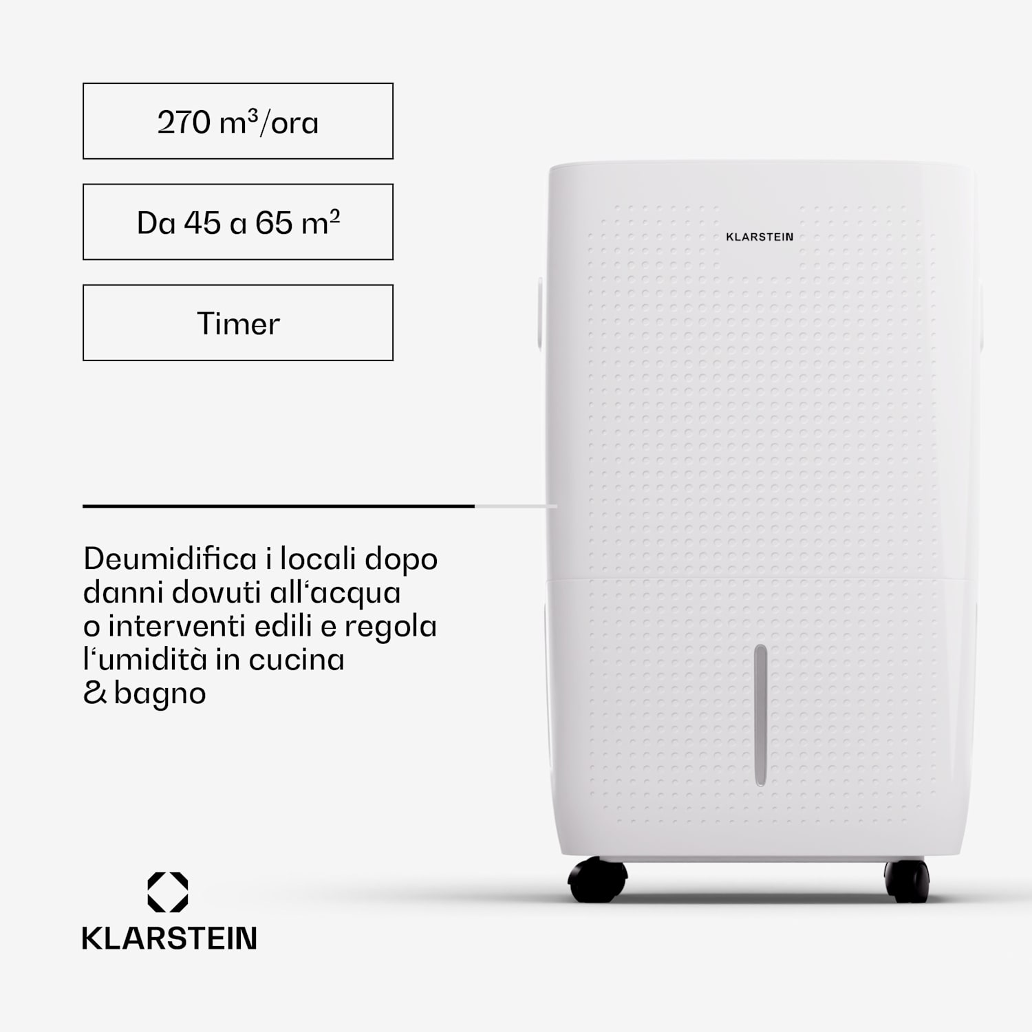 DryFy Connect 60 - Deumidificatore a compressione con interfaccia WiFi, 60 l/giorno, 45-65 m² 60/24h | Bianco