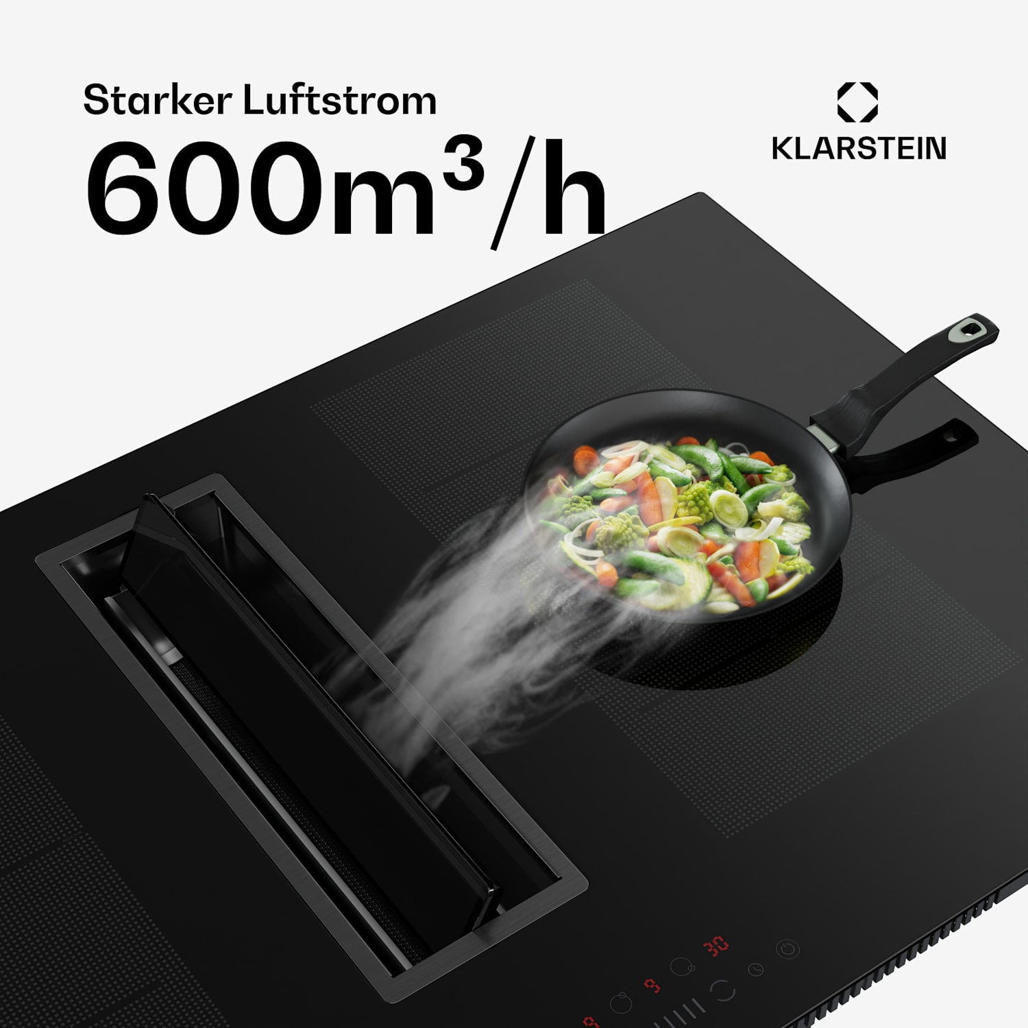 Chef-Fusion - Sistema Down Air, piano cottura a induzione + cappa DownAir, 90 cm, potenza aspirante di 600 m³/ora, A+ 90 cm | Nero