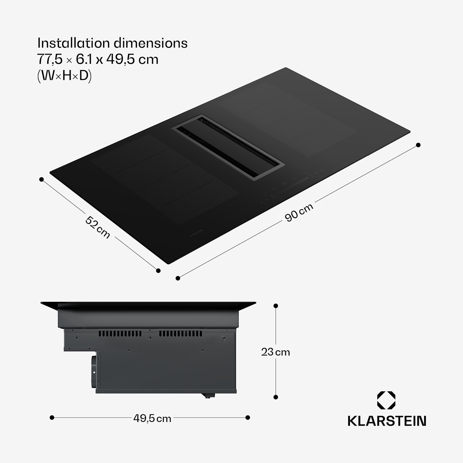Chef-Fusion DownAir System induction cooker + DownAir extractor hood 90cm 600 m³/h exhaust air performance A+ 90 cm | Black