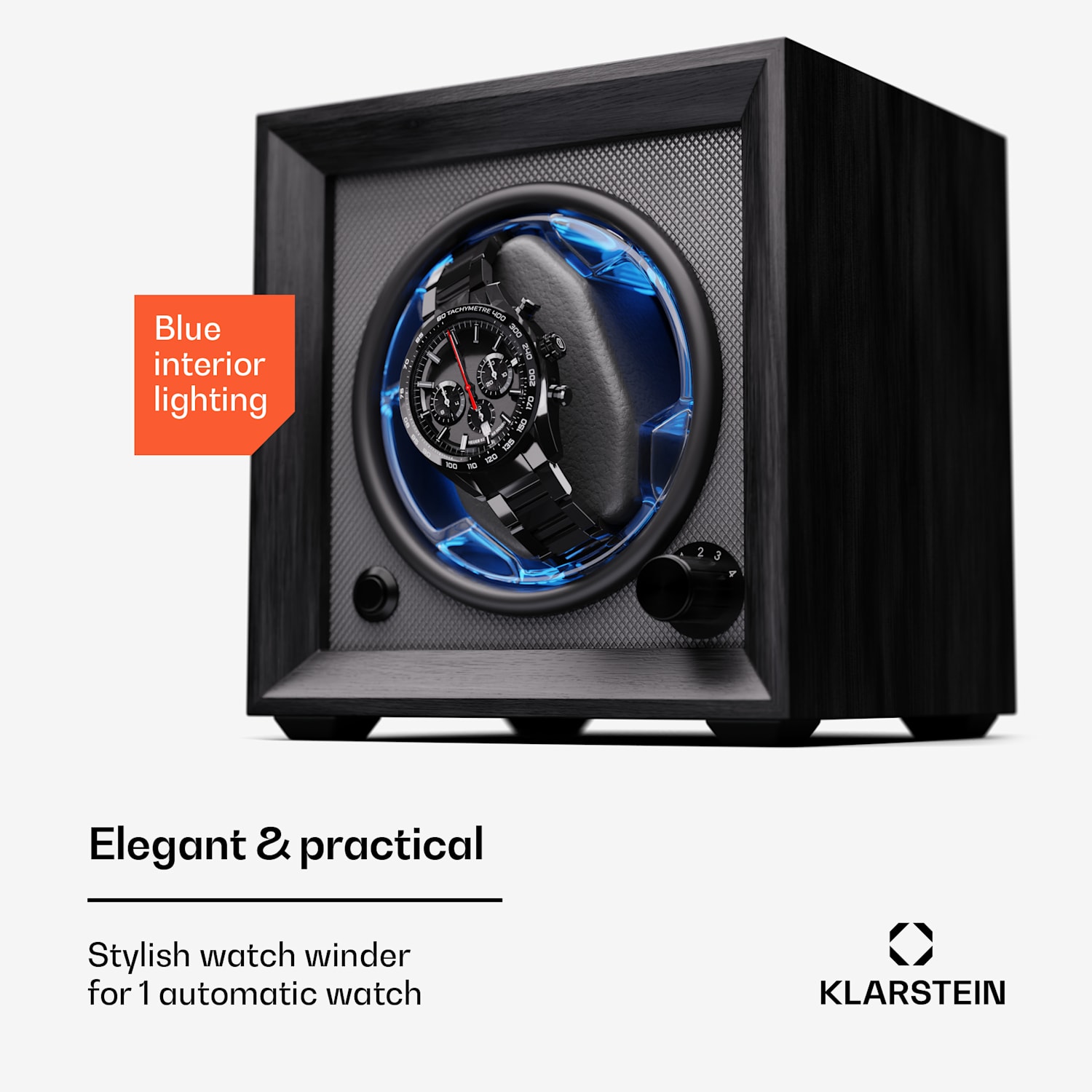 Brienz 1 watch winder, 1 watch, 4 modes, wood look, blue interior lighting 1 watch | Anthracite