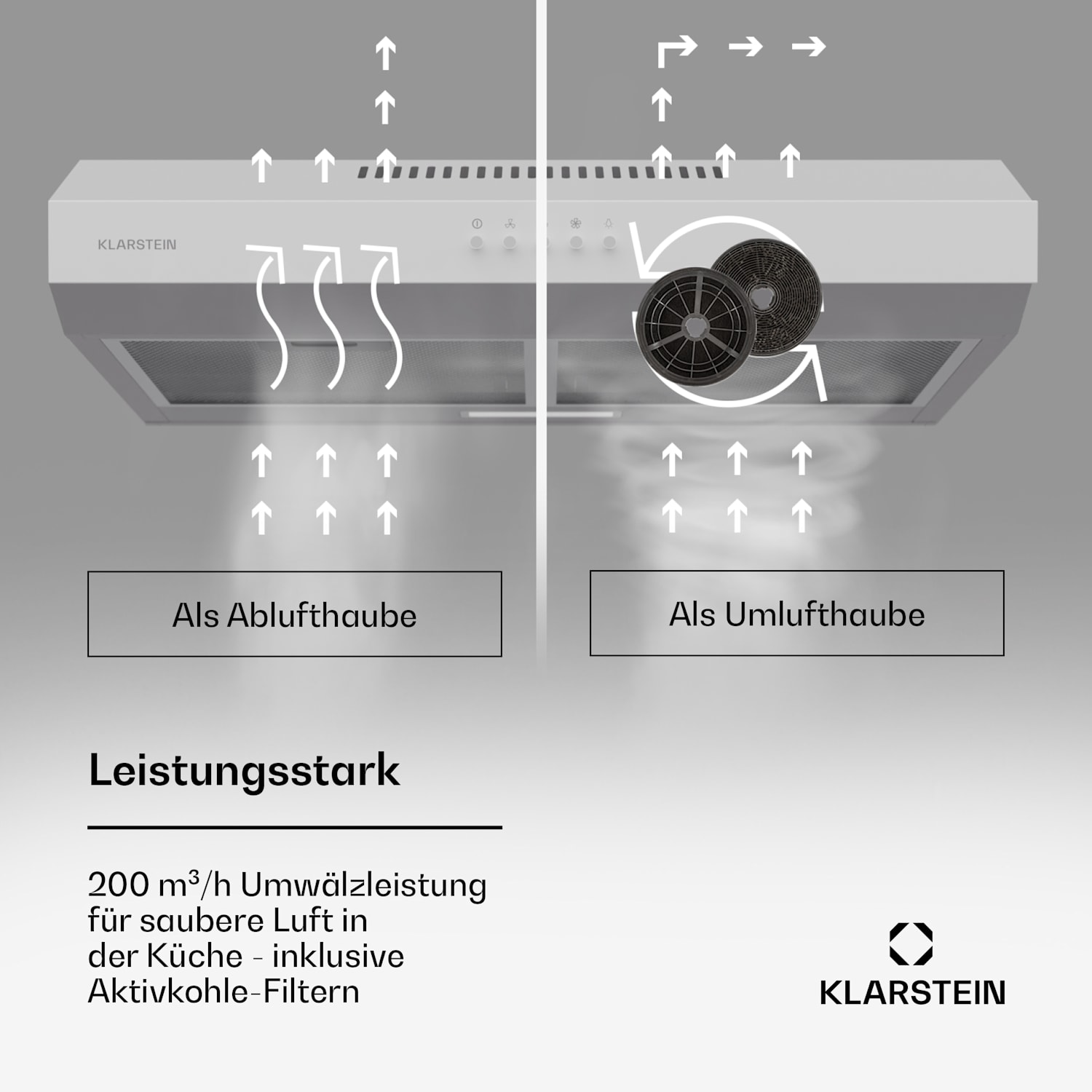 Contempo 60 Unterbau-Dunstabzugshaube 60cm 200m³/h LED Edelstahl Acryl 