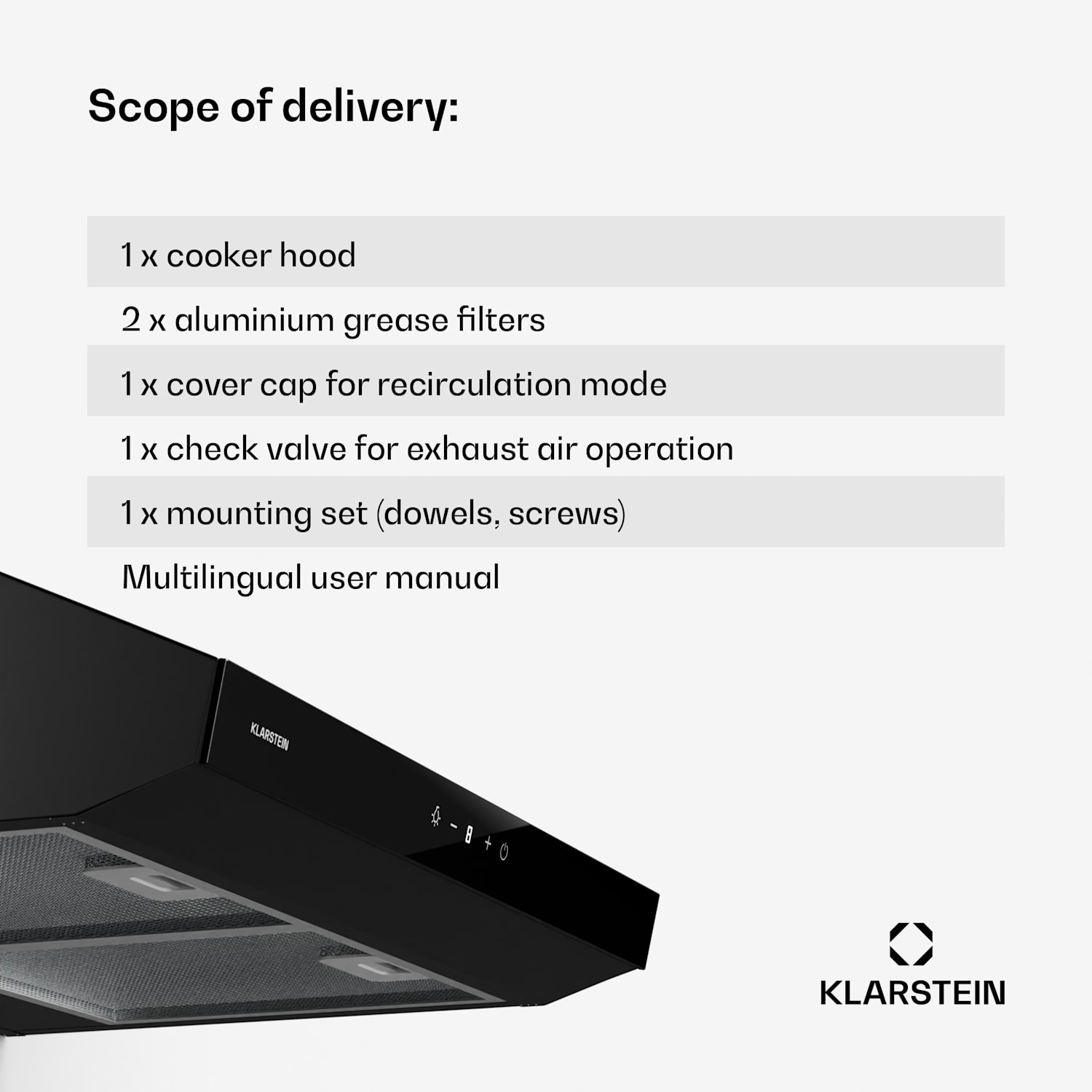 Contempo Neo substructure hood exhaust air/recirculated air 175 m³/h exhaust air output SenseControl integrated touch control stainless steel/acrylic glass front 