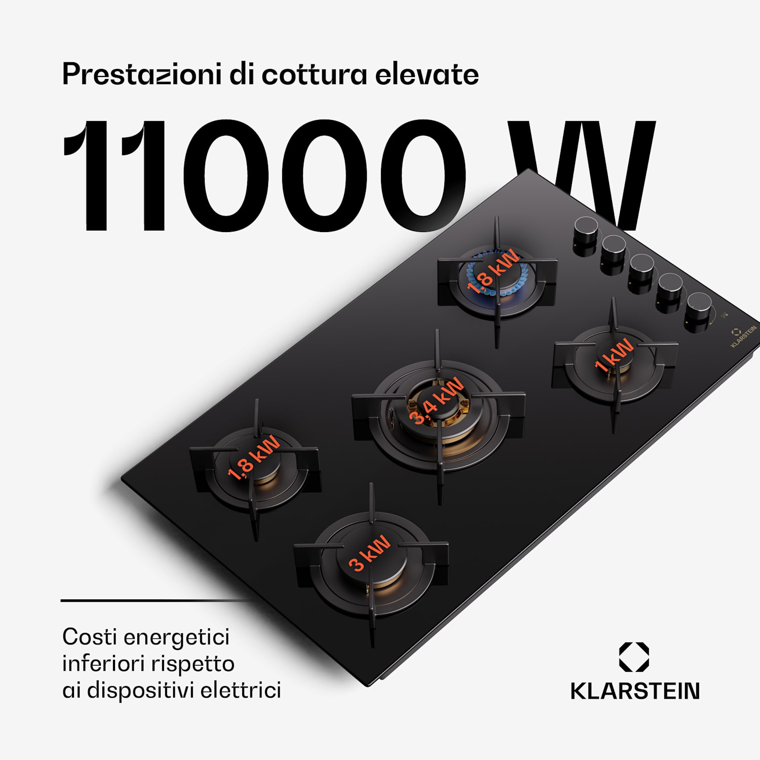  Klarstein Goldflame 5 - Piano cottura a gas, 5 fuochi, Side-Control 