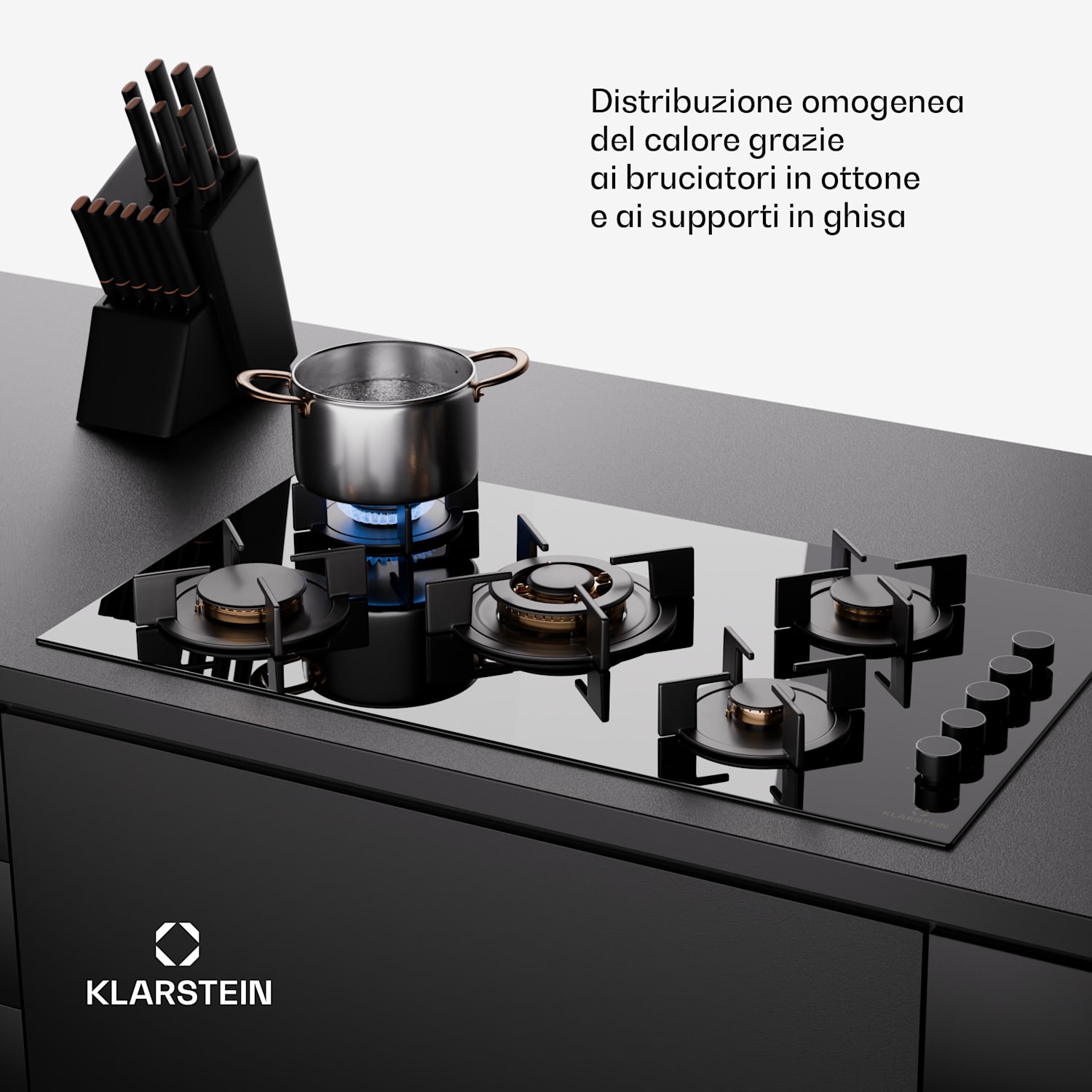  Klarstein Goldflame 5 - Piano cottura a gas, 5 fuochi, Side-Control 