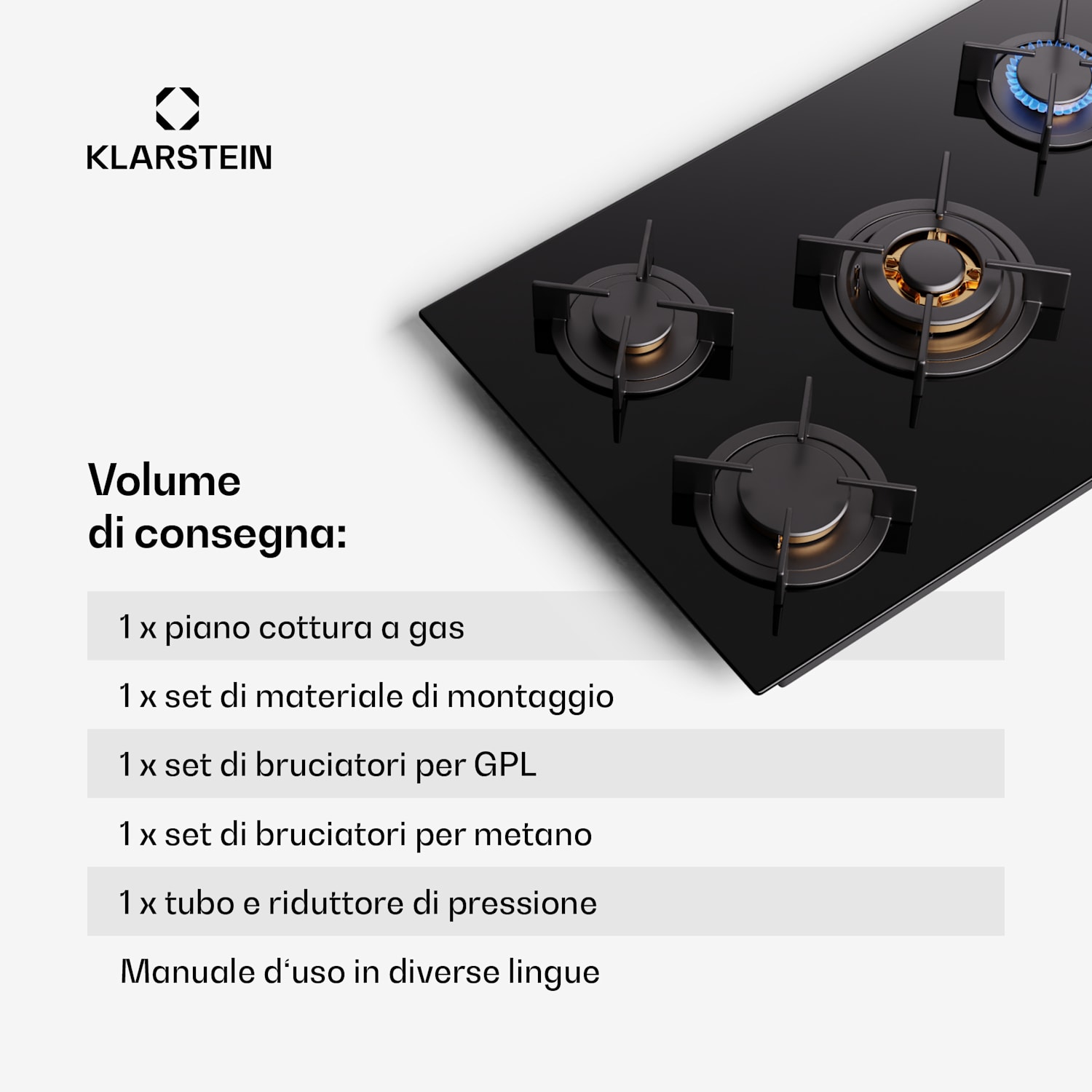  Klarstein Goldflame 5 - Piano cottura a gas, 5 fuochi, Side-Control 