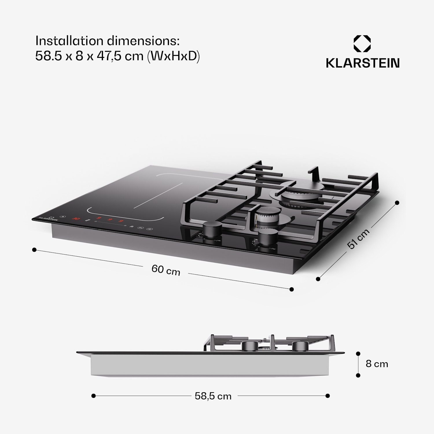 MultiChef 4 induction and gas hobs 4 cooking zones 2 gas burners 2 induction hobs FlexZone Black