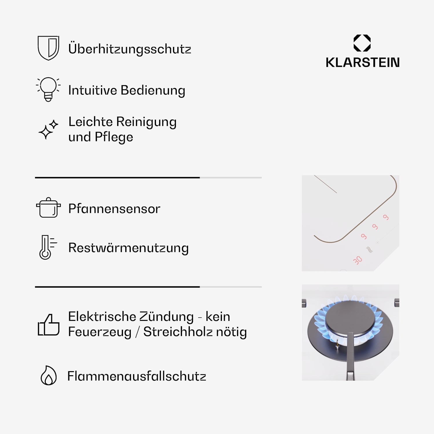MultiChef 4 Induktions- und Gaskochfeld 4 Kochzonen 2 Gasbrenner 2 Induktionsfelder FlexZone Weiß