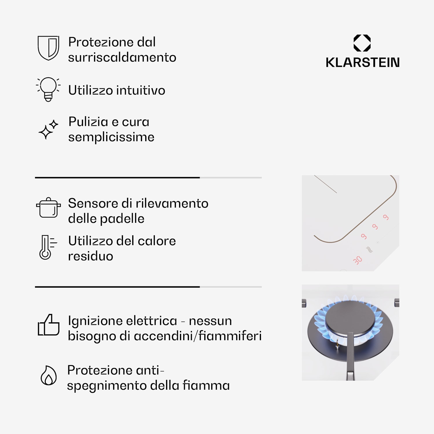 Multichef 4 - Piano cottura a gas e induzione, 4 zone, 2 bruciatori a gas, 2 zone a induzione, FlexZone Bianco