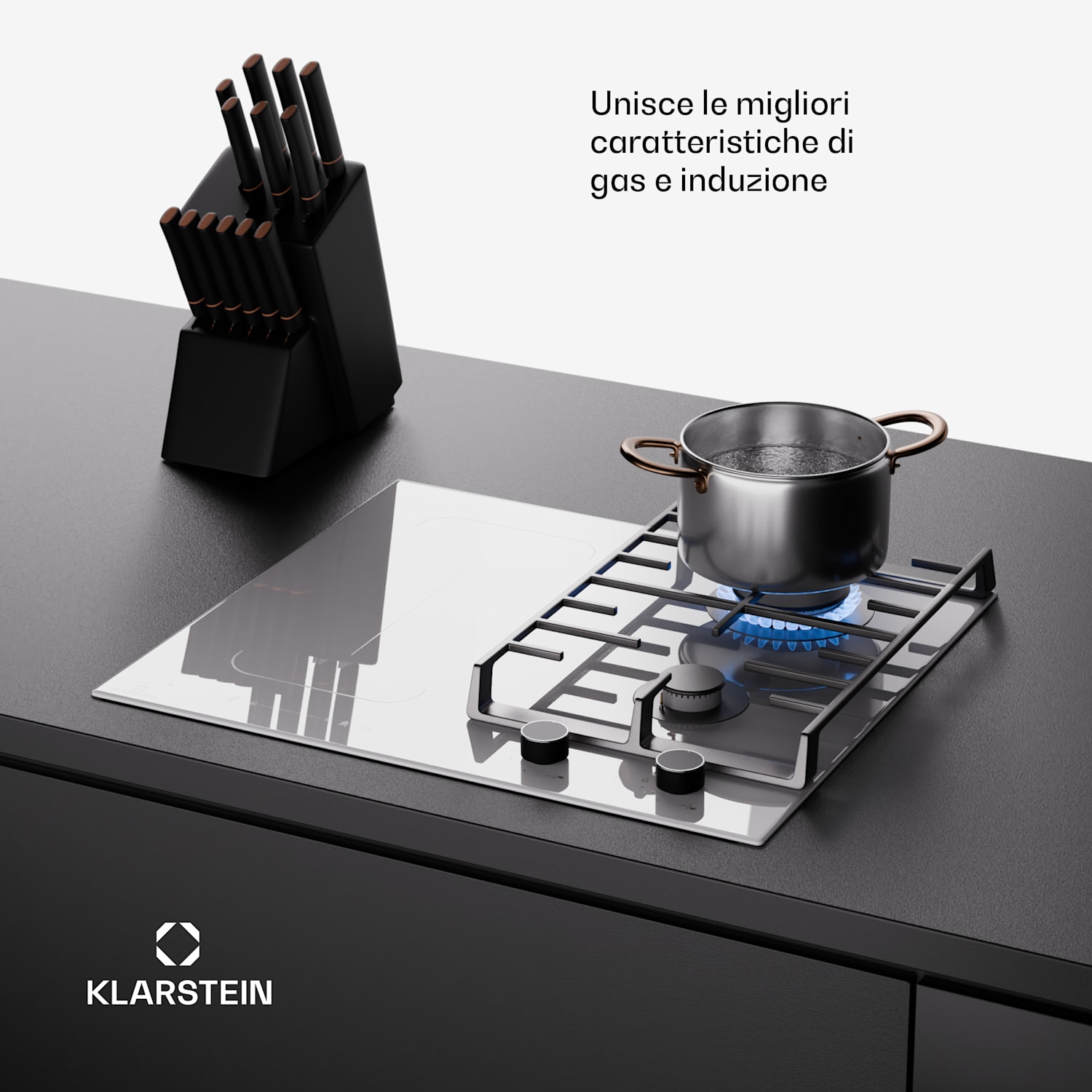 Multichef 4 - Piano cottura a gas e induzione, 4 zone, 2 bruciatori a gas, 2 zone a induzione, FlexZone Bianco