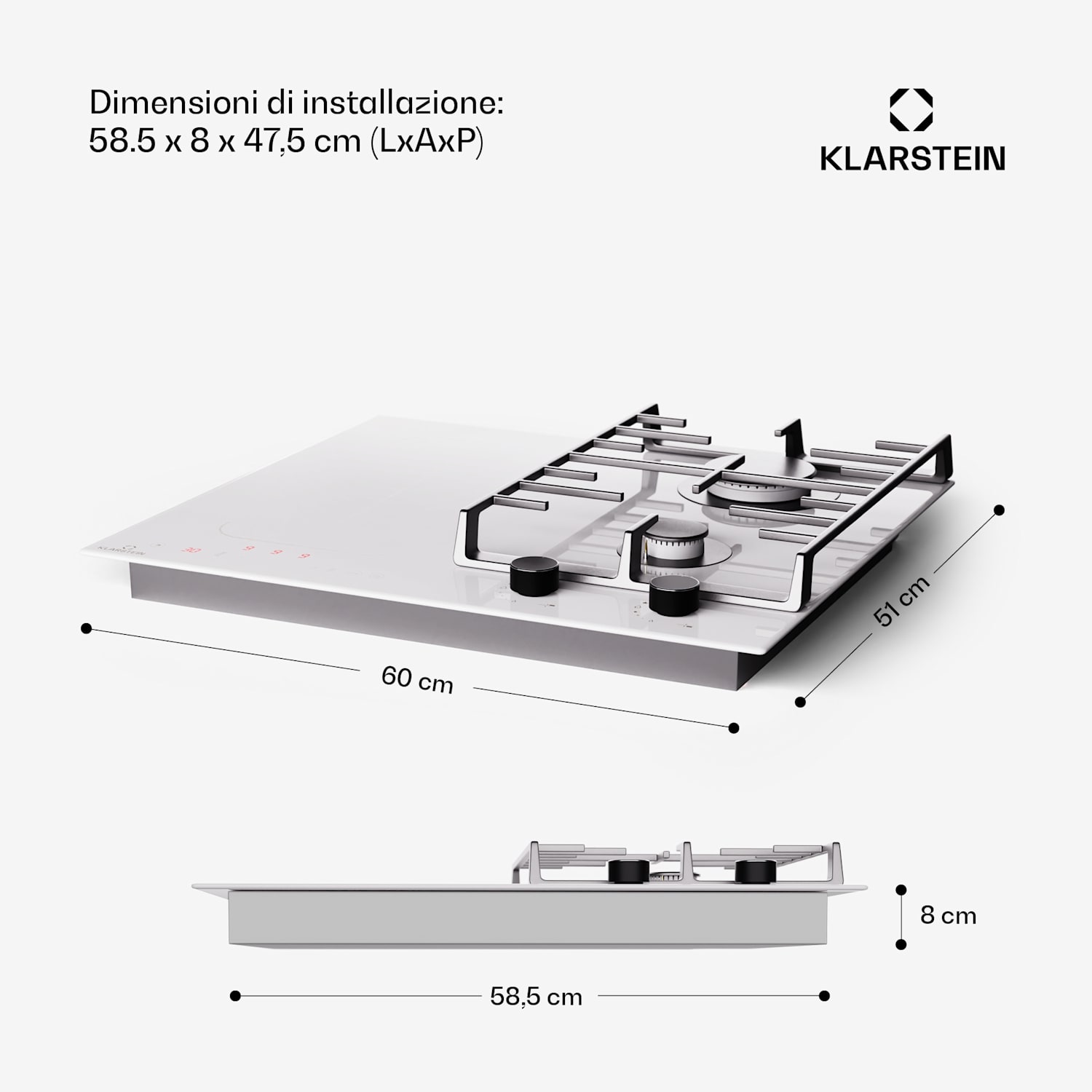 Multichef 4 - Piano cottura a gas e induzione, 4 zone, 2 bruciatori a gas, 2 zone a induzione, FlexZone Bianco