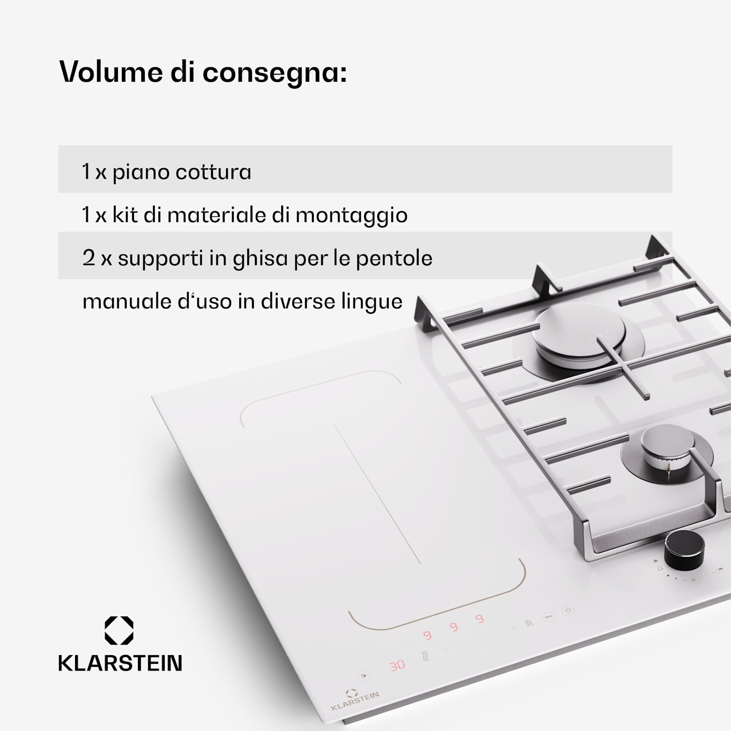 Multichef 4 - Piano cottura a gas e induzione, 4 zone, 2 bruciatori a gas, 2 zone a induzione, FlexZone Bianco