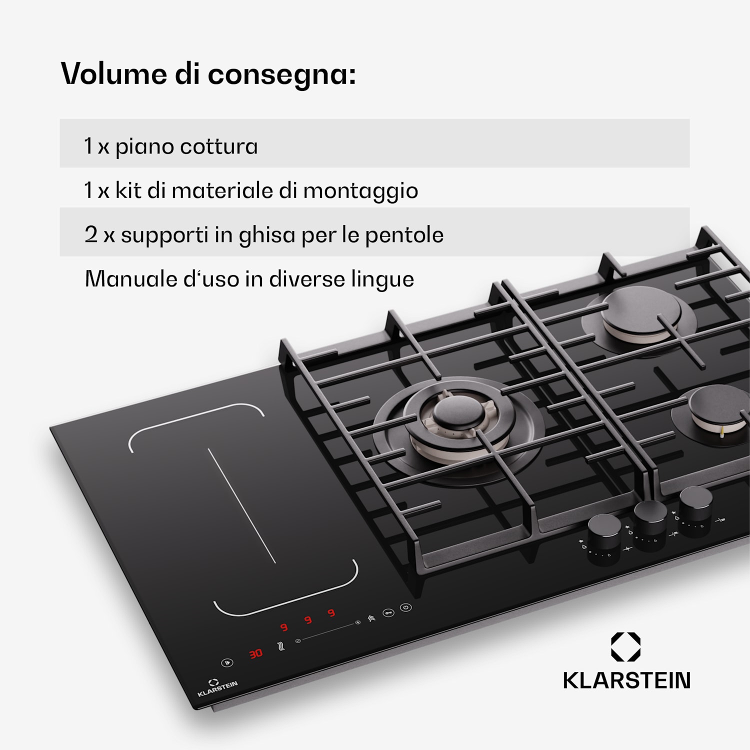 Multichef 5 - Piano cottura a gas e induzione, 5 zone, 3 bruciatori a gas, 2 zone a induzione, FlexZone 