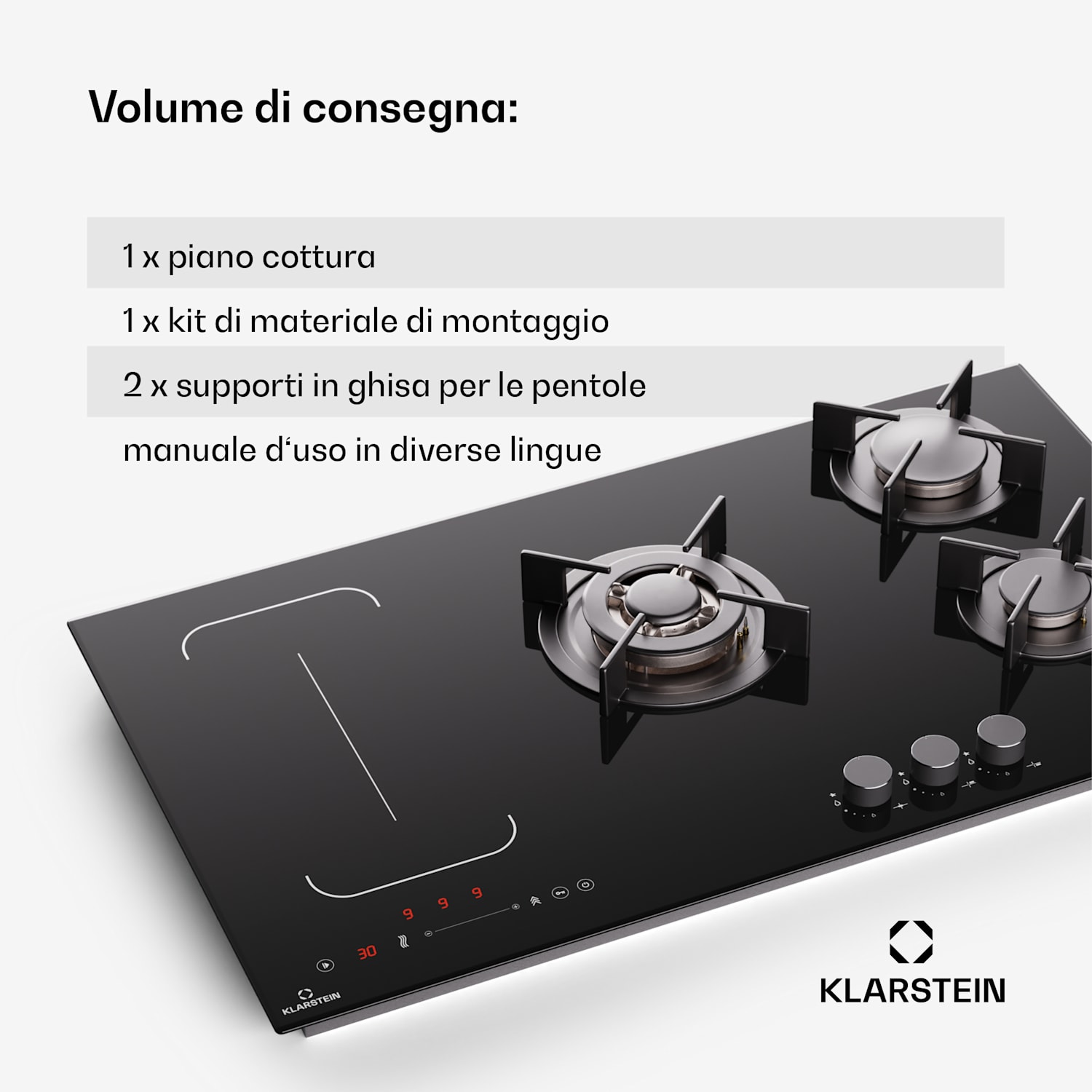 Multichef 5 Wok - Piano cottura a gas e induzione, 5 zone, 3 bruciatori a gas, 2 zone a induzione, FlexZone 
