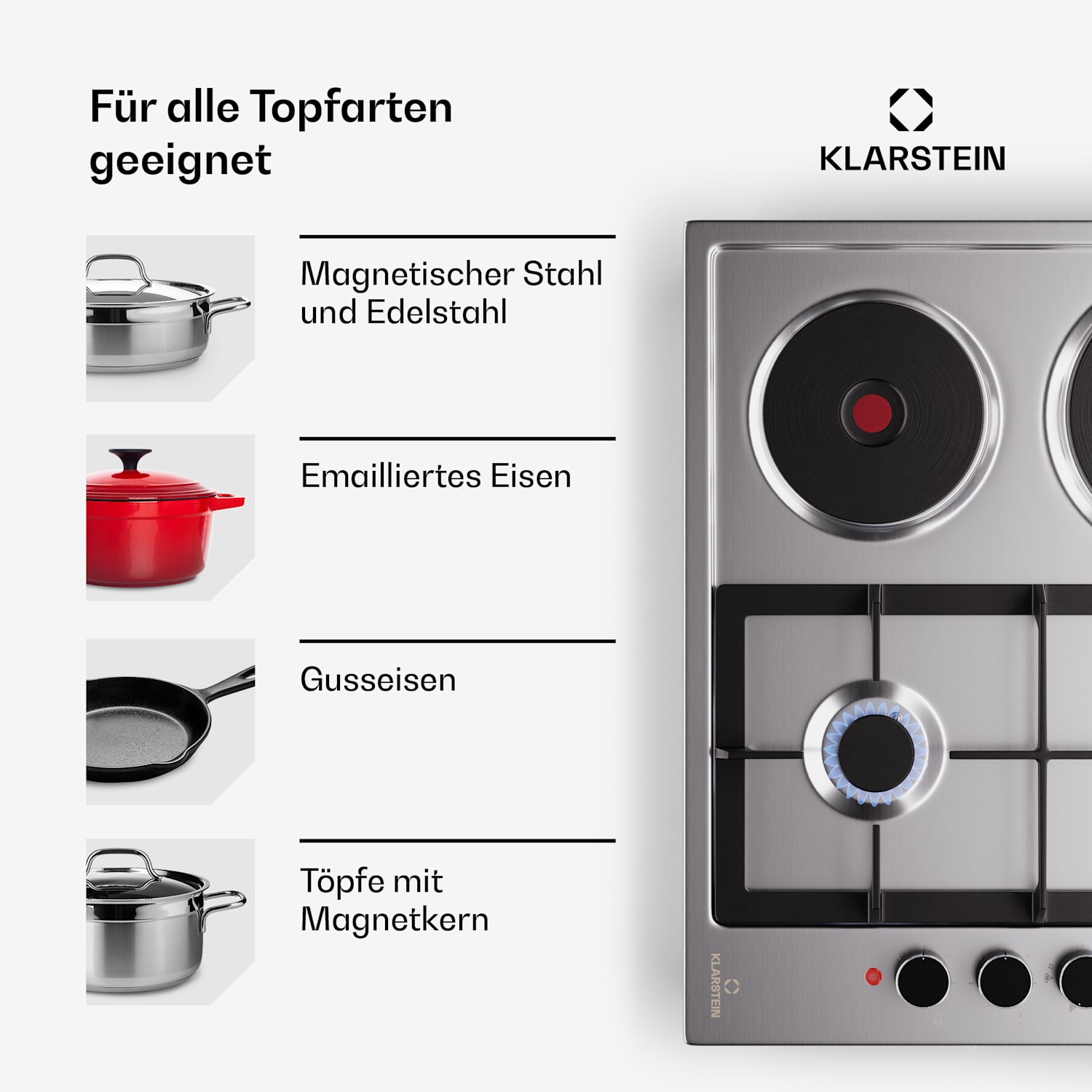 MultiChef 4 Hot Plate table de cuisson électrique et gaz 4 zones de cuisson 2 feux gaz 2 plaques électriques 