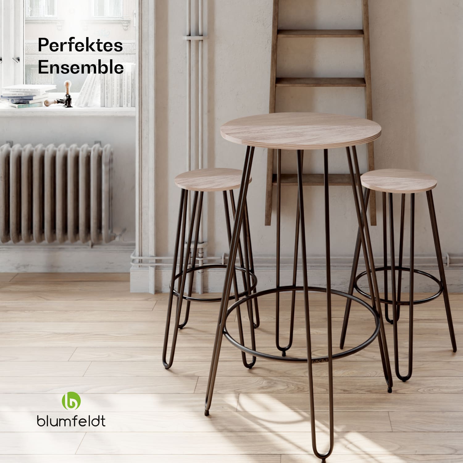 Hamilton Bistro-Tisch Ø60cm Holz Stahlrahmen Eiche