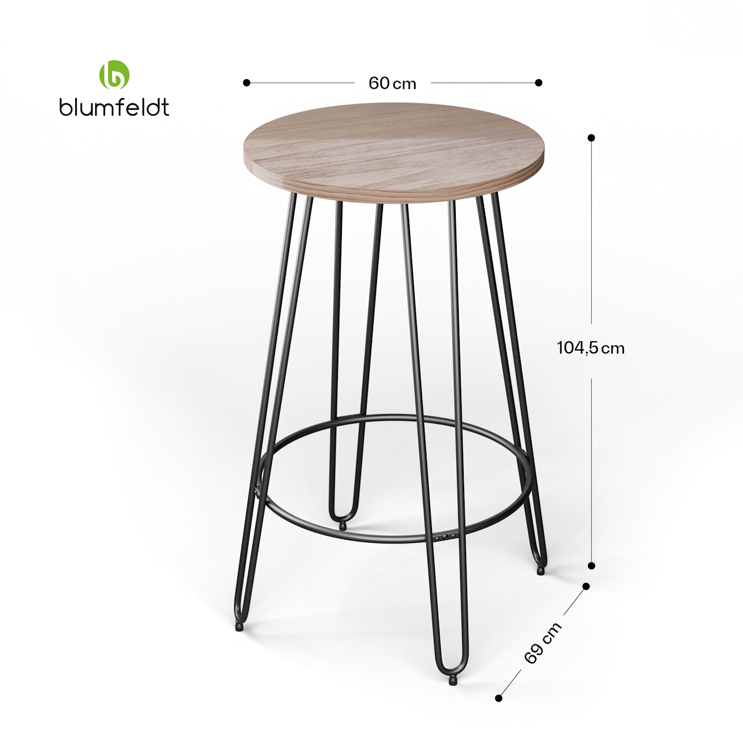 Hamilton Bistro-Tisch Ø60cm Holz Stahlrahmen Eiche