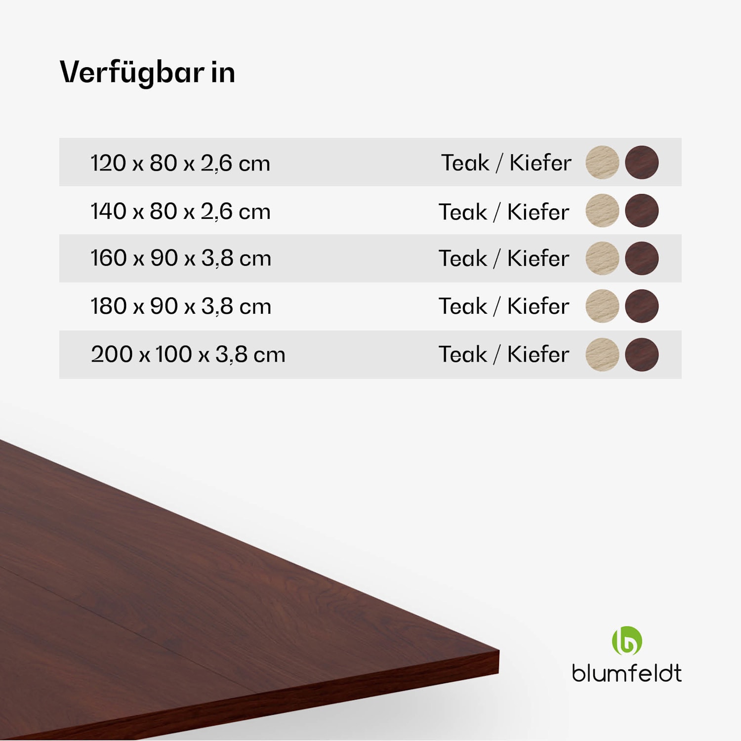 Bearsdon Tischplatte 180 x 90 cm für Küche u. Esszimmer | Robustes Schichtholz 180 x 90 | Teakholz