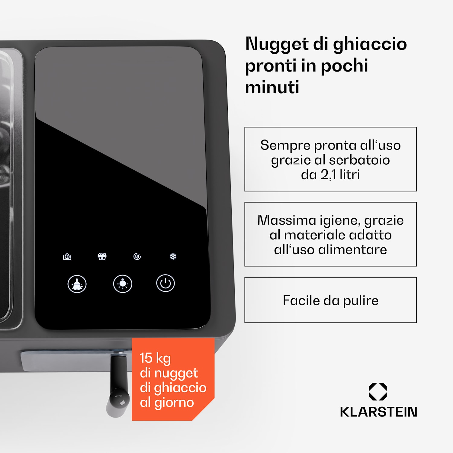 Glacial Pro - Ice maker per ghiaccio granulare, macchina per ghiaccio granulare, modalità rapida, compressore da 200 watt, 15 kg di ghiaccio granulare al giorno, funzionamento silenzioso 