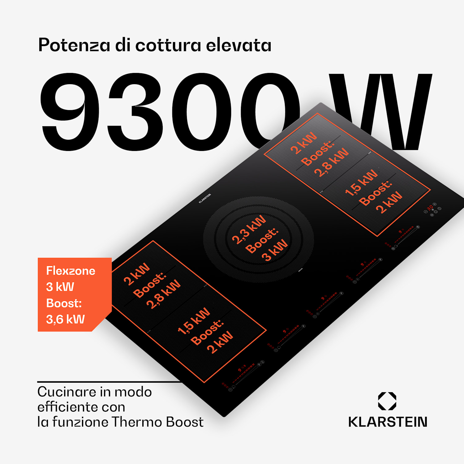 Masterzone 90 Flex piano cottura a induzione, incasso, 5 zone di cottura, 2 zone Flex, ThermoBoost, tecnologia Smart Flex, max. 12600 Watt 
