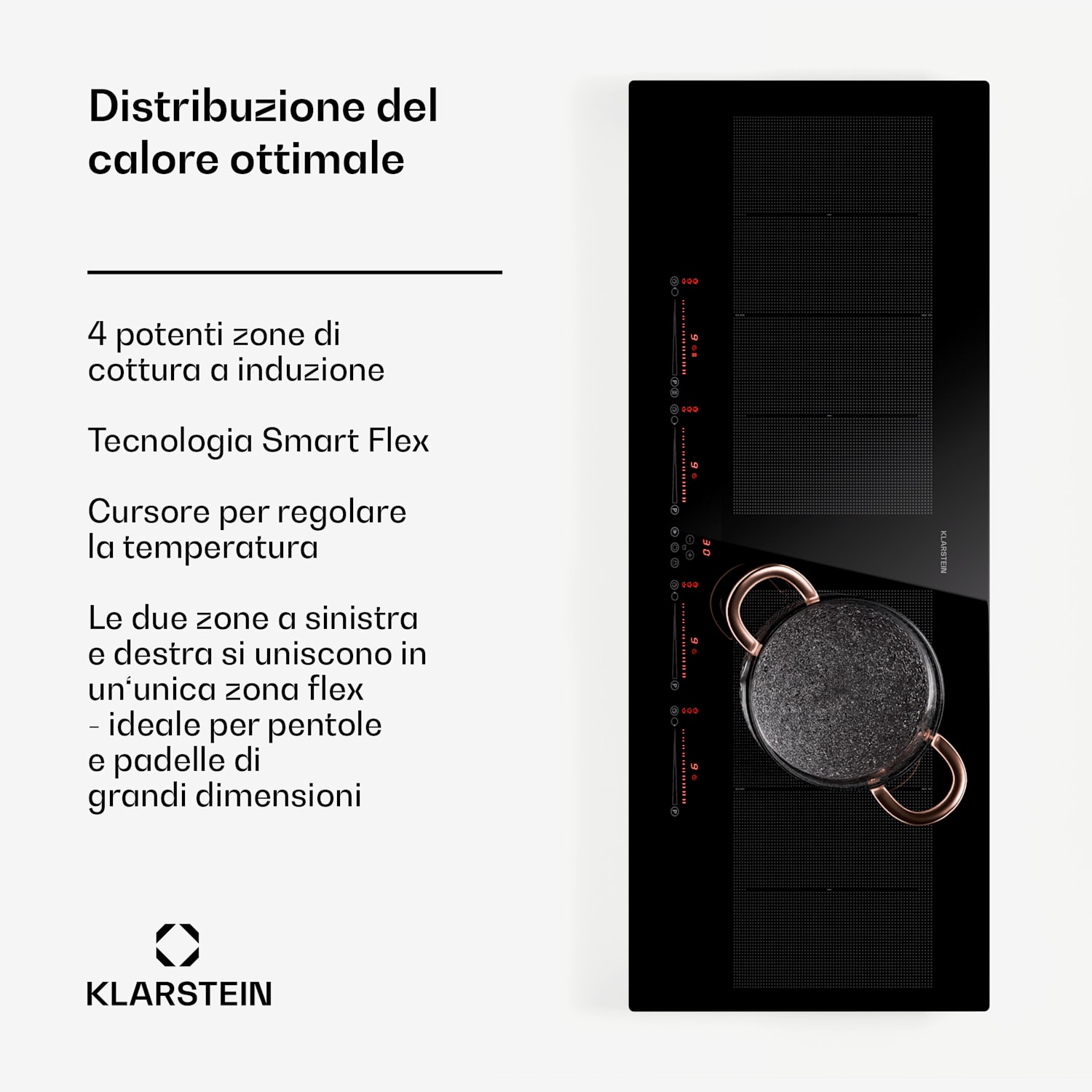 Masterzone 90 Slim Flex piano cottura a induzione, incasso, 4 zone di cottura, 2 zone Flex, ThermoBoost, tecnologia Smart Flex, max. 7200 Watt 