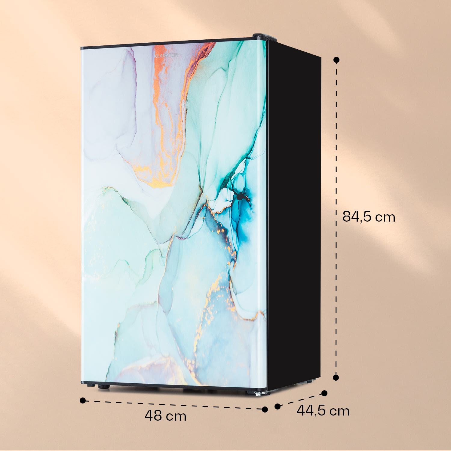 CoolArt 79L - Frigorifero con vano congelatore, classe energetica E, vano congelatore da 9 L, sportello di design 