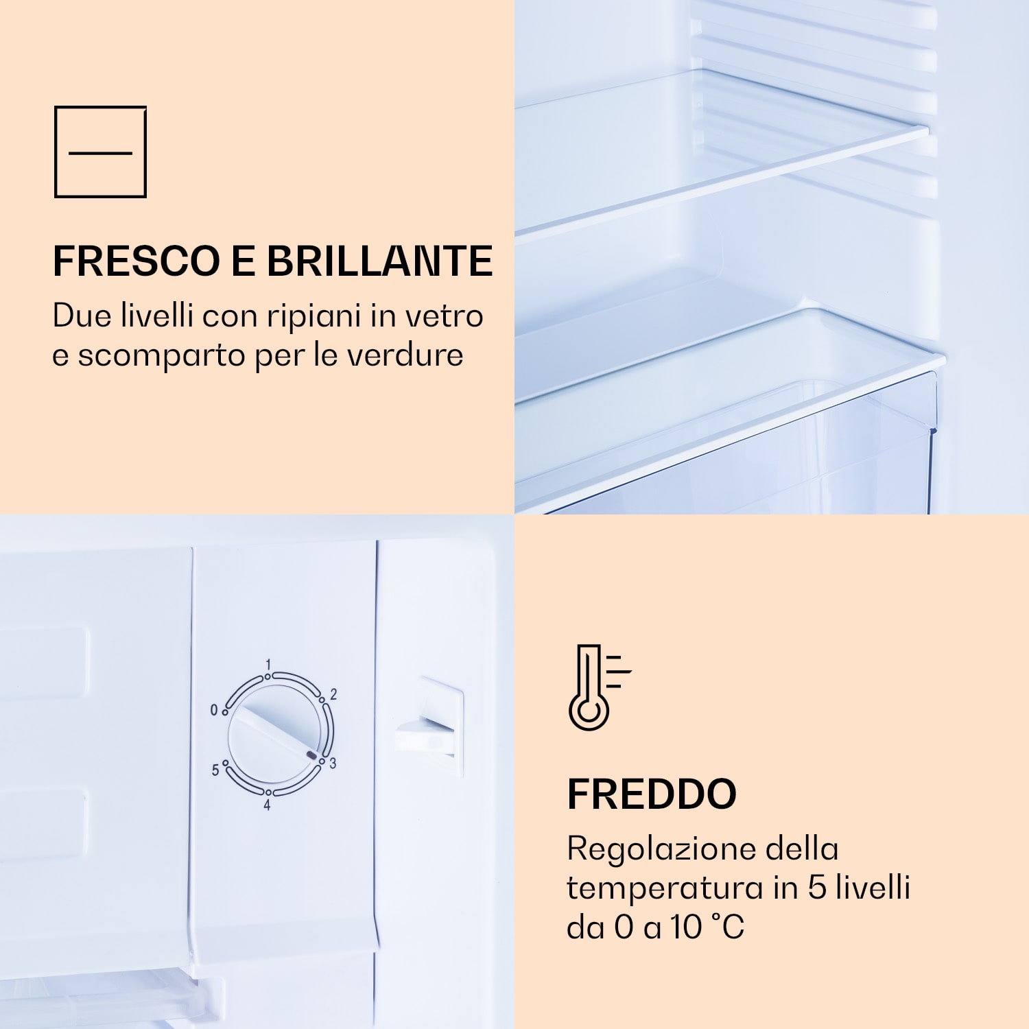CoolArt 79L - Frigorifero con vano congelatore, classe energetica E, vano congelatore da 9 L, sportello di design 