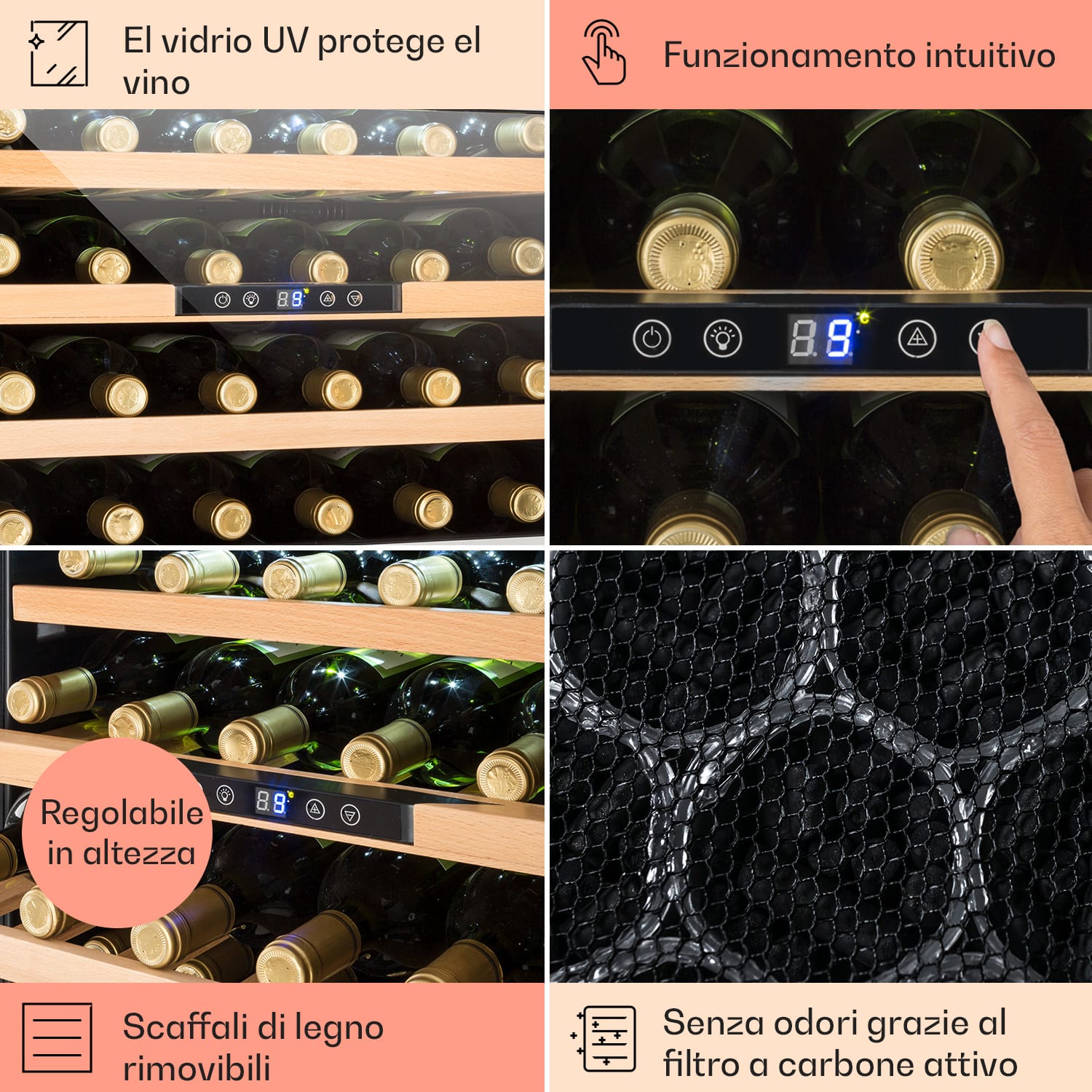 Vinsider 24 Built-In Uno Frigorifero per vini da incasso 24 bottiglie 57 litri 24 bottiglie | 1 zona di raffreddamento | Acciaio inox