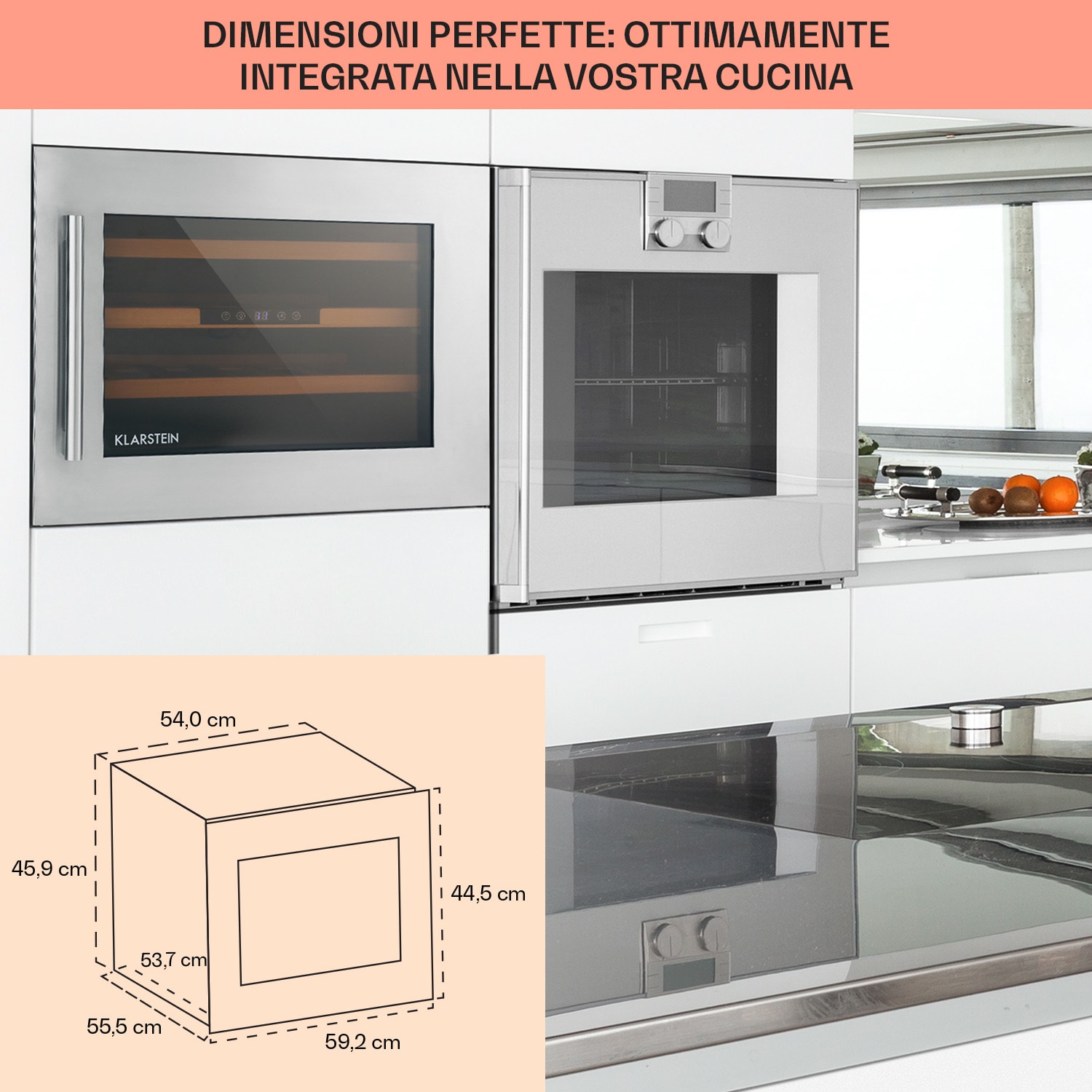 Vinsider 24 Built-In Uno Frigorifero per vini da incasso 24 bottiglie 57 litri 24 bottiglie | 1 zona di raffreddamento | Acciaio inox