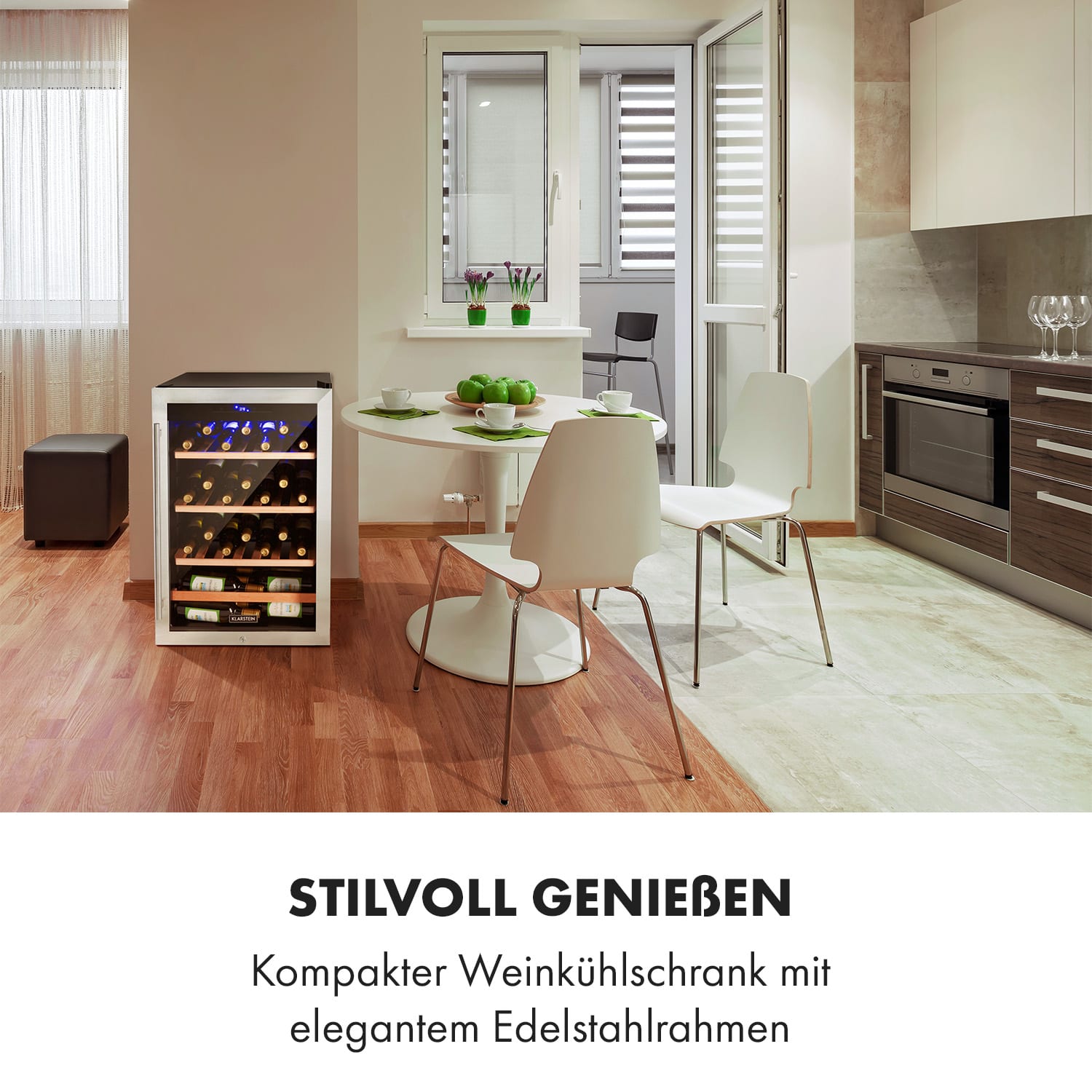 Vinamour 48 Uno Weinkühlschrank 128l 48Fl 3 Einschübe 4-18°C 48 Flaschen | 1 Kühlzone | Schwarz