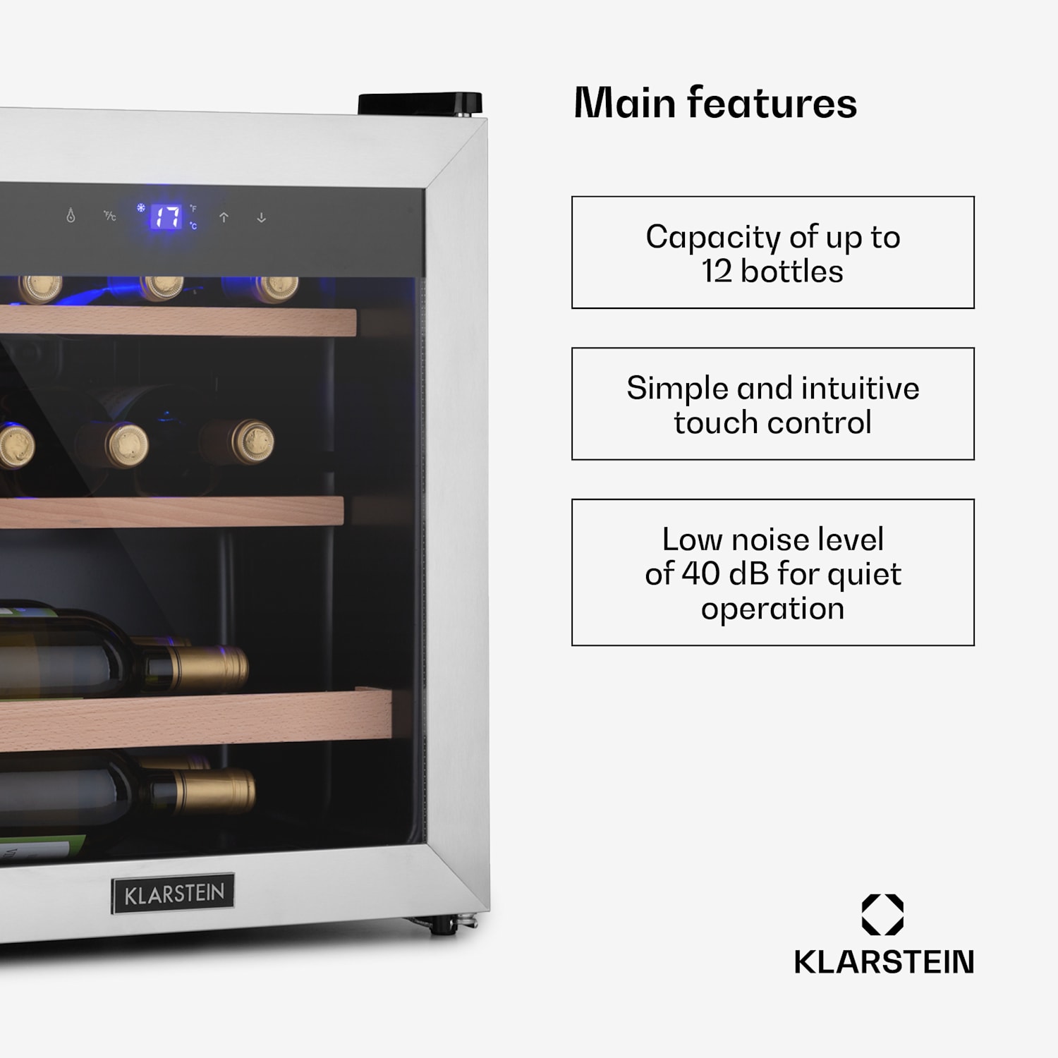 Vinamour 12 Uno wine refrigerator 12 bottles /46 litres 4-18°C 40 dB 12 bottles | 1 cooling zone | Silver