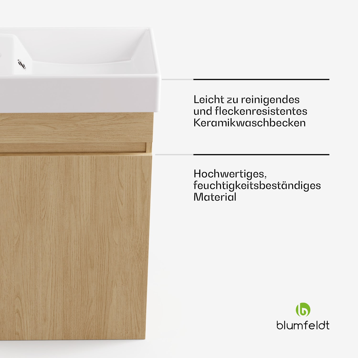 Johnstone Waschtisch Badezimmerschrank Badschrank 40 cm mit Keramikwaschbecken 40 cm | Ulme