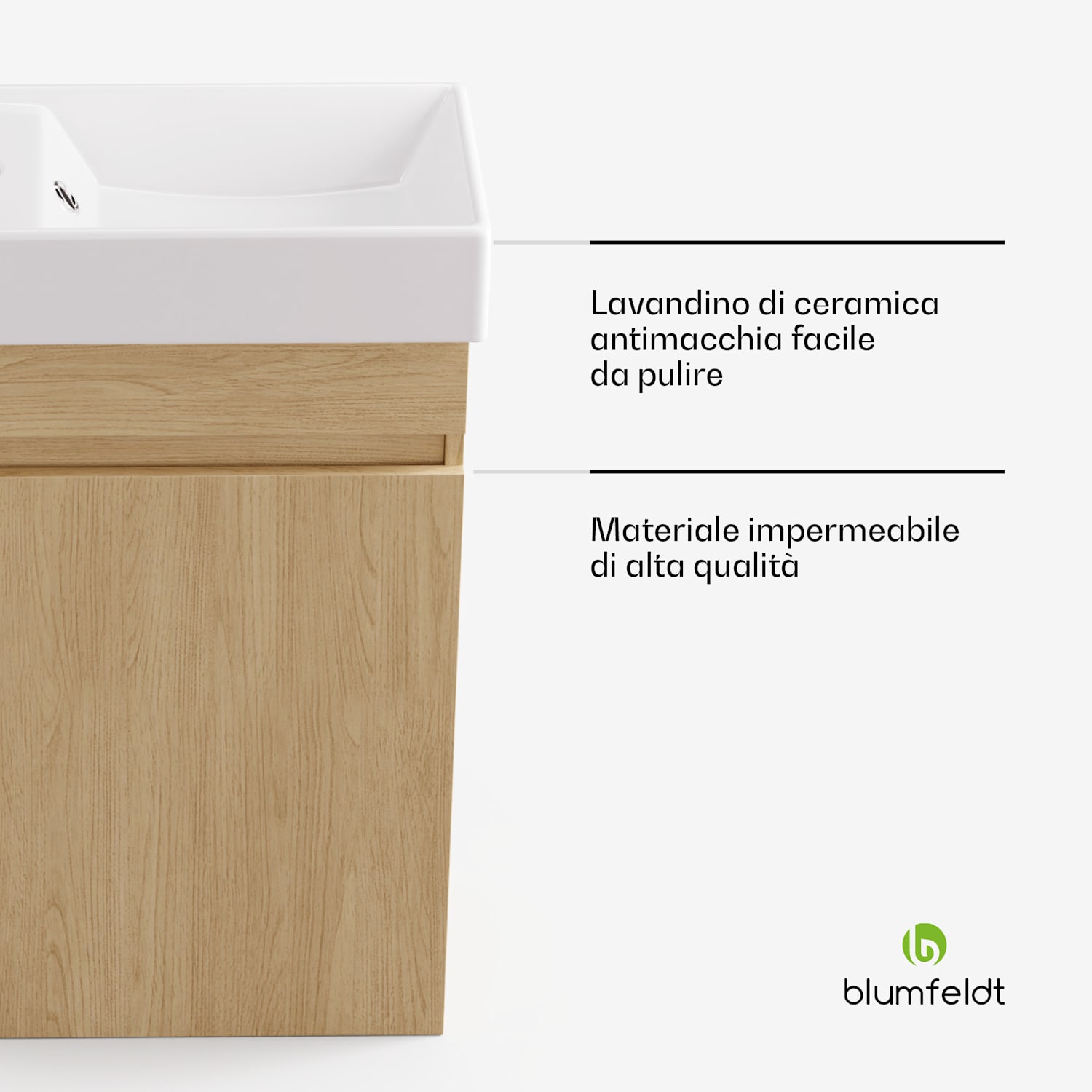 blumfeldt Johnstone portalavabo, mobiletto per il bagno, armadietto da bagno, 40 cm, con lavabo in ceramica, funzione soft close, spazio per riporre gli oggetti, color legno 40_cm | Olmo